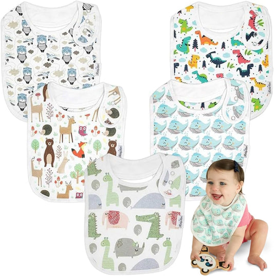 Organic Cotton Baby Bibs for Boys & Girls – Soft, Absorbent Teething & Drool Bibs - Adjustable Snaps for Toddlers