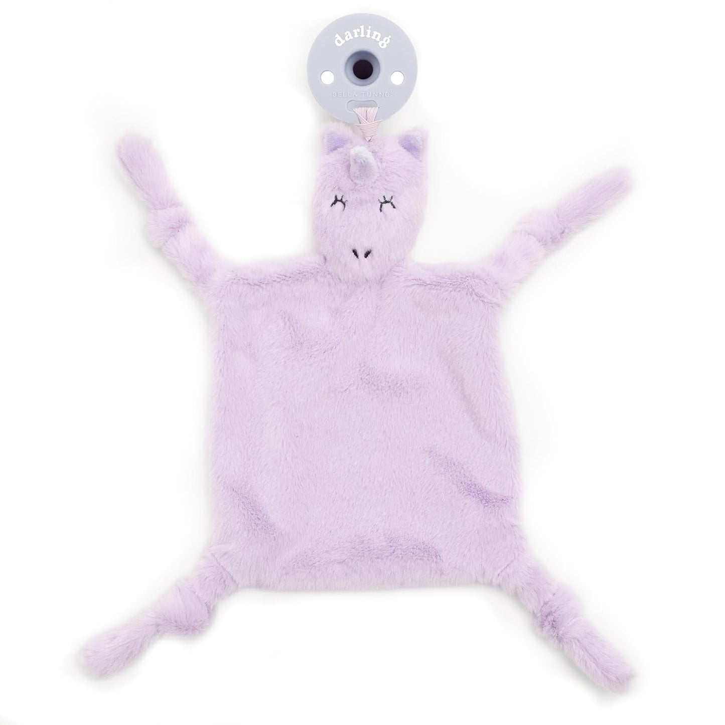 Pacifier Holder with Detachable Pacifier by Bella Tunno, Soft Animal Lovey Snuggle Toy Attaches to Teethers, Baby Gift for Newborn Boys and Girls, Babies 0+ Months, Unicorn