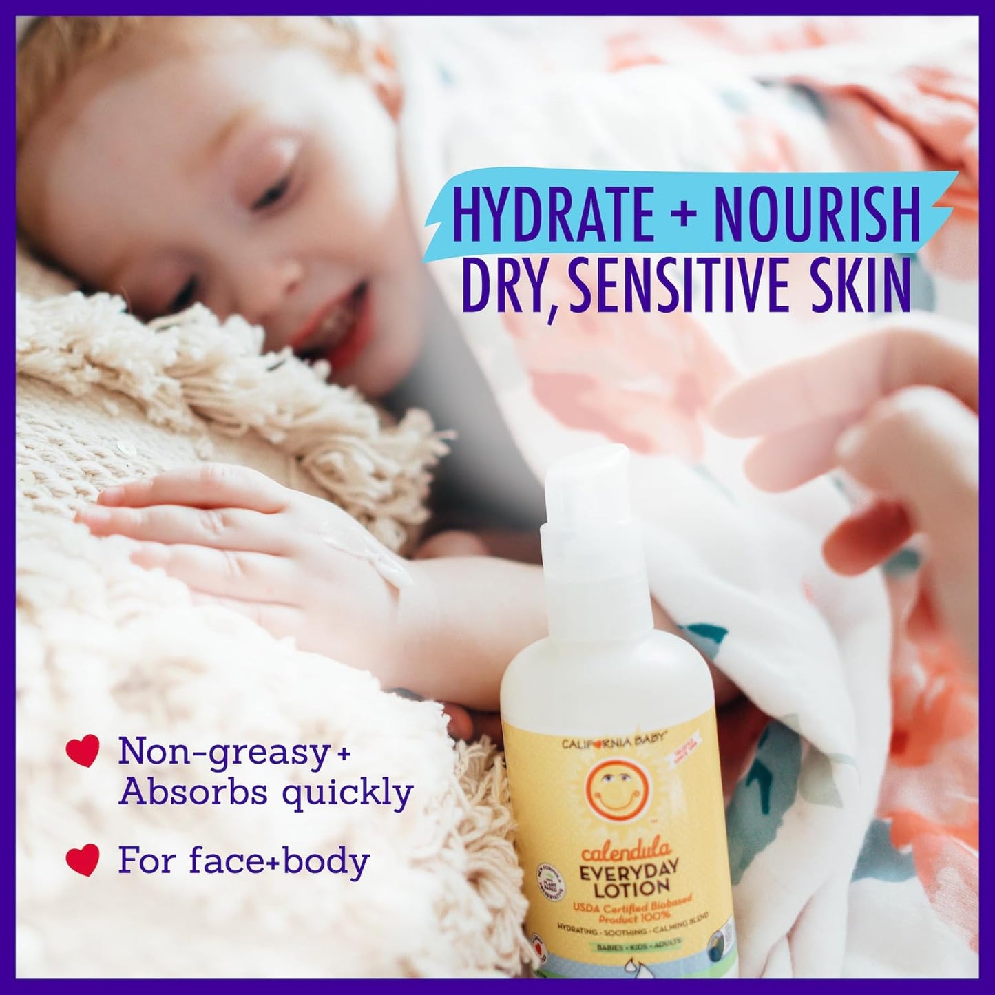 California Baby Calendula Lotion | 100% Plant-Based Moisturizer | Lavender Baby Lotion | Face Moisturizer For Dry Skin | Hypoallergenic | 8.5 oz.