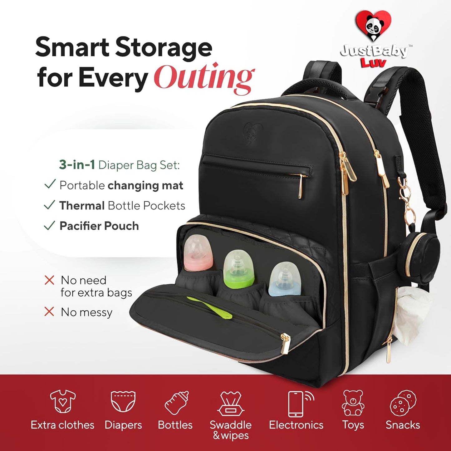 Award-Winning 3-SET Premium Leather Diaper Bag Backpack – Stylish, Durable, Waterproof Vegan Leather with PEVA Changing Pad & Baby Headrest, Travel-Friendly, Organized for Busy Parents