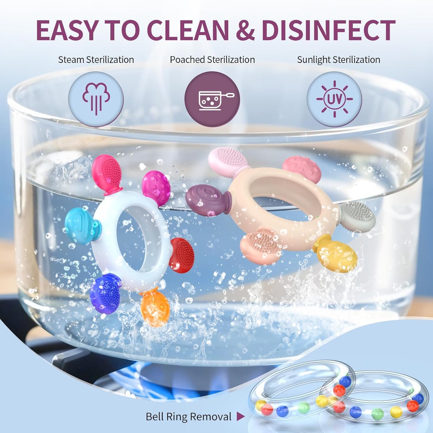 akolik Teething Toys for Babies, Baby Teethers Toy Teething Ring Silicone, Grasping Teething Toy, BPA Free Teething Newborn Accessories for Baby 0 3 6 9 12 18 Months (Ringer Pink)