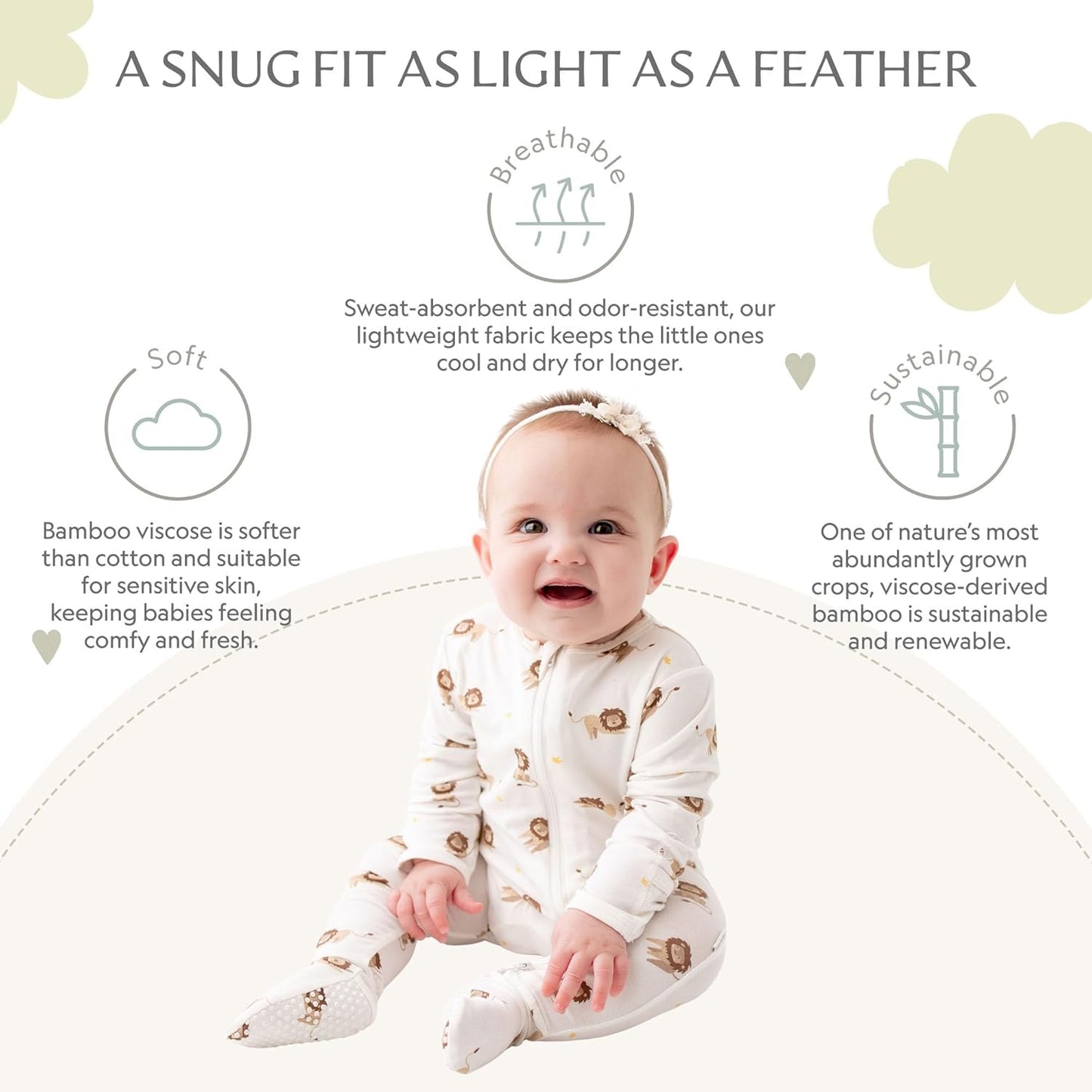 Bamboo Little Soft Baby Footie Pajamas, Baby Clothes, Newborn Sleepers, 95% Viscose and 5% Spandex, 0-24 Months