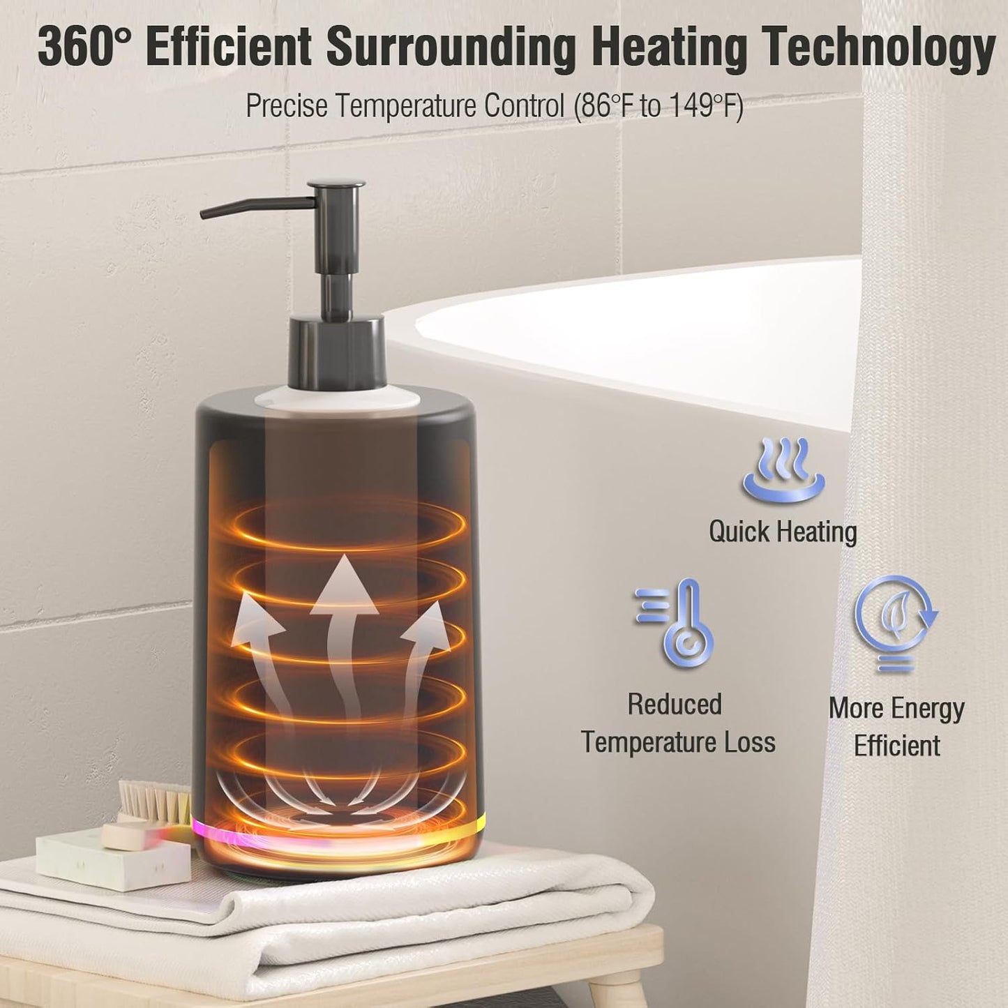 Massage Oil Lotion Warmer, Massage Oil Heater for SPA Massage Therapy and Personal Use, Portable Body Oil Warmer Dispenser with Two Massage Bottles, Adjustable Temperature(86-149°F), Black