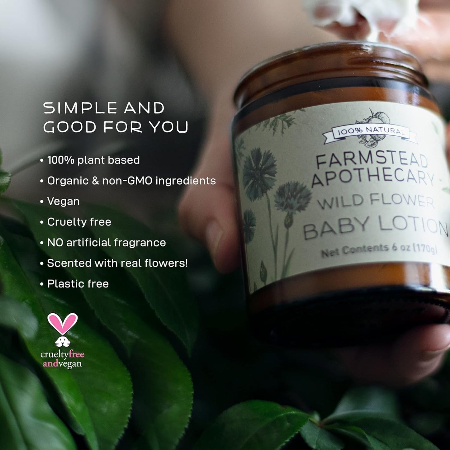 Farmstead Apothecary Baby Lotion- 100% Plant based & Organic- Wildflower 6 oz