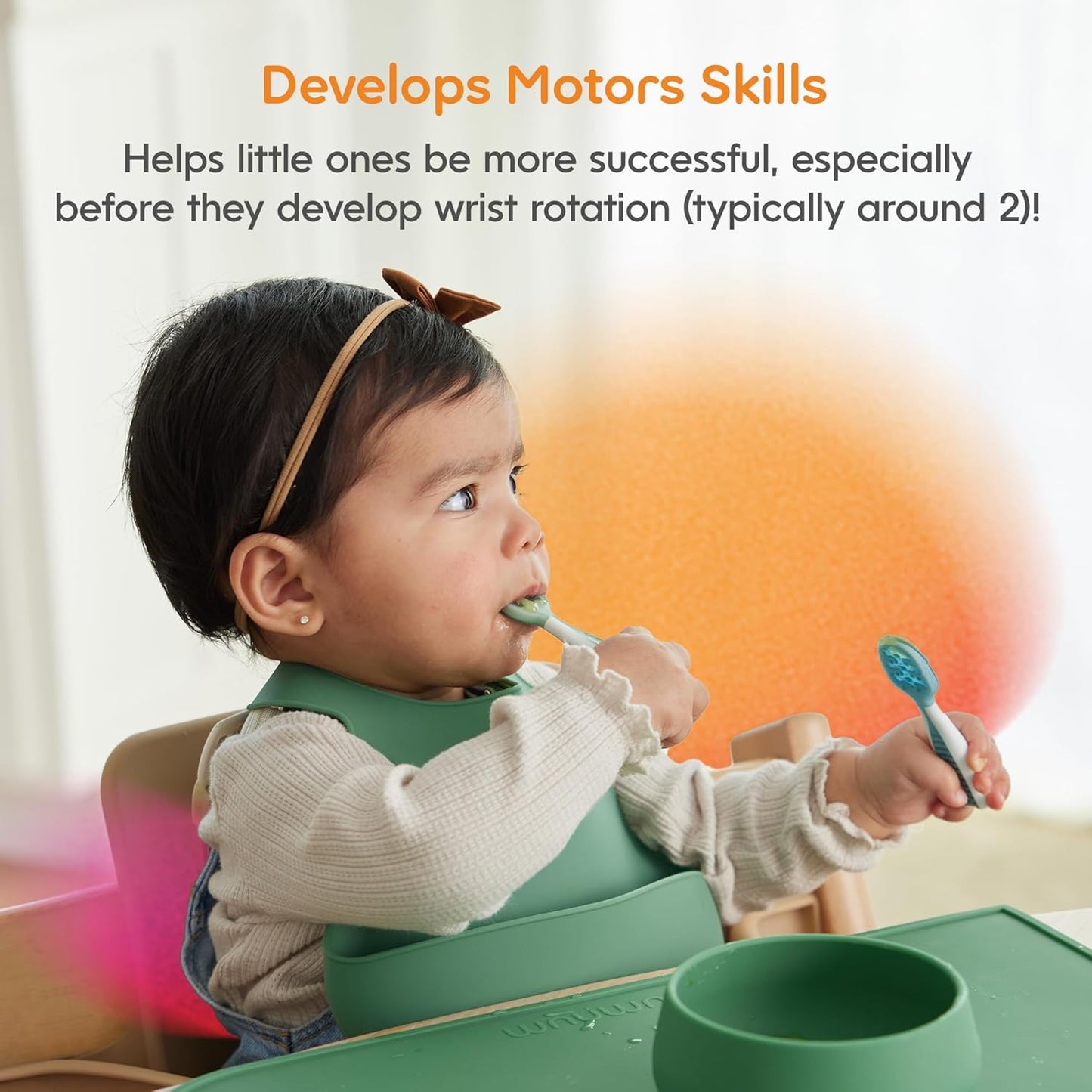 NumNum Baby Spoons Set, Baby Essentials Pre-Spoon GOOtensils for 6+ Months, First Stage Self-Feeding Spoons for Baby Led Weaning (BLW), Silicone Toddler Utensils, BPA-Free, 2 Pack Red/Orange