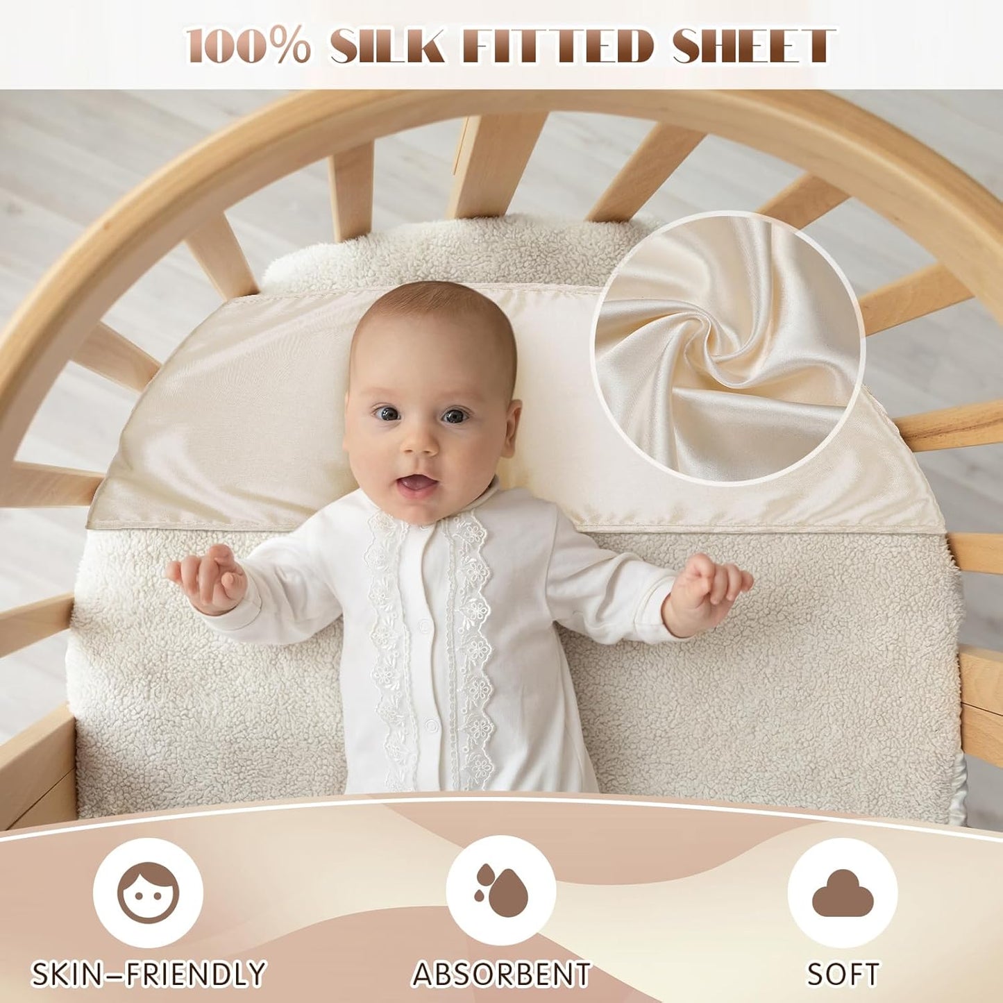 Hosuly 2 Pcs Satin Bassinet Sheet Baby Hair Soft Silk Feeling Sheet Baby Bassinet for Rectangle Cradle Pad Mattress Boys Girls Newborn Infant(Coffee, Khaki)