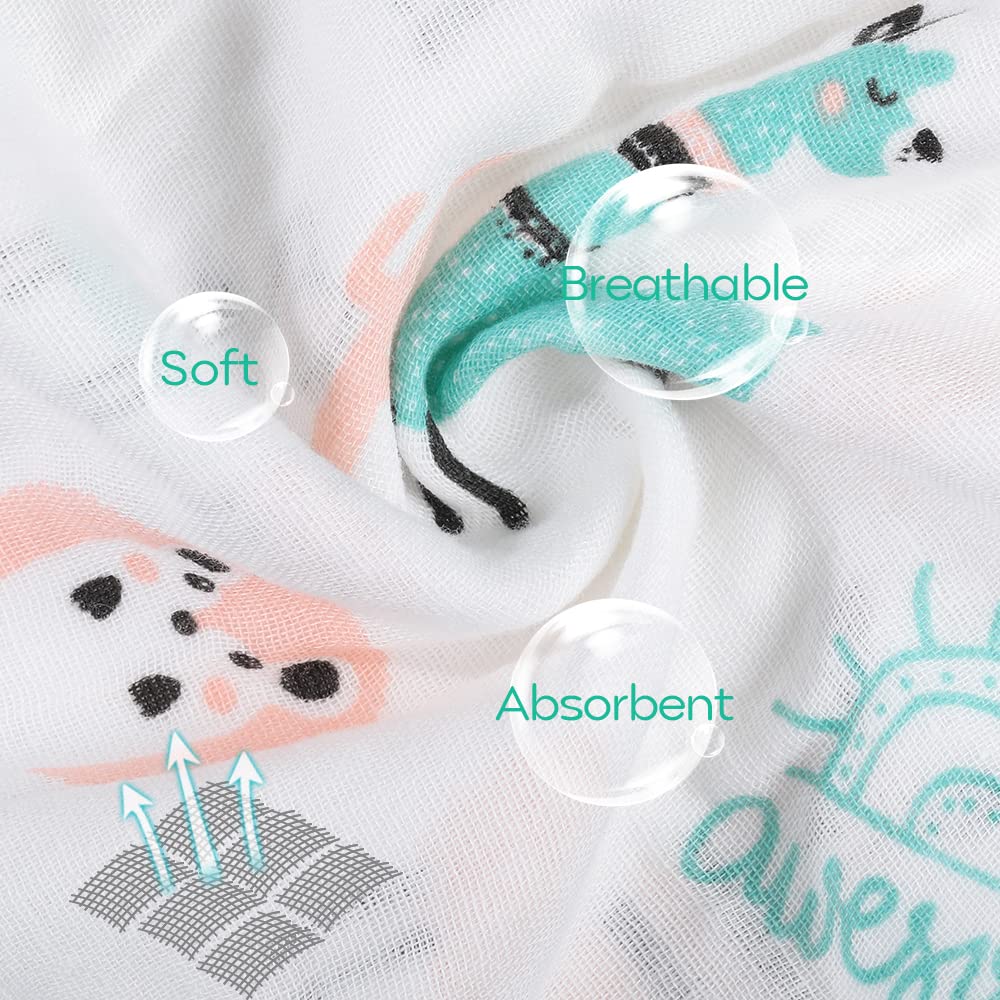 Yoofoss Muslin Burp Cloths for Baby 10 Pack 100% Organic Cotton Baby Washcloths for Boys Girls Large 20''X10'' Super Soft and Absorbent Alpaca