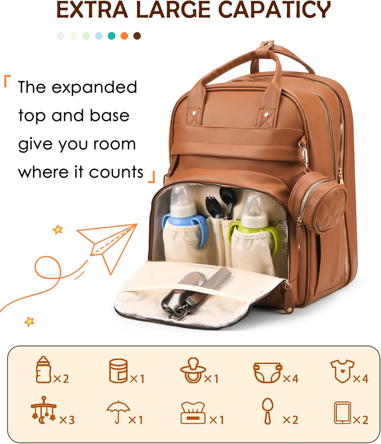 Diaper Bag Backpack, Multifunction Waterproof Diaper Bag for Baby, with Diaper Changing Station, Newborn Essentials Must Haves, Baby Portable Bag, Unisex, Brown Vegan Leather