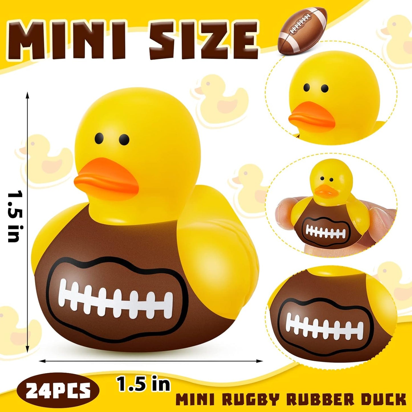 Deekin 24 Pcs Rubber Duck 2 Inch Bulk Sport Party Favors for Birthday Party Decorations Club Player Gift (Football)