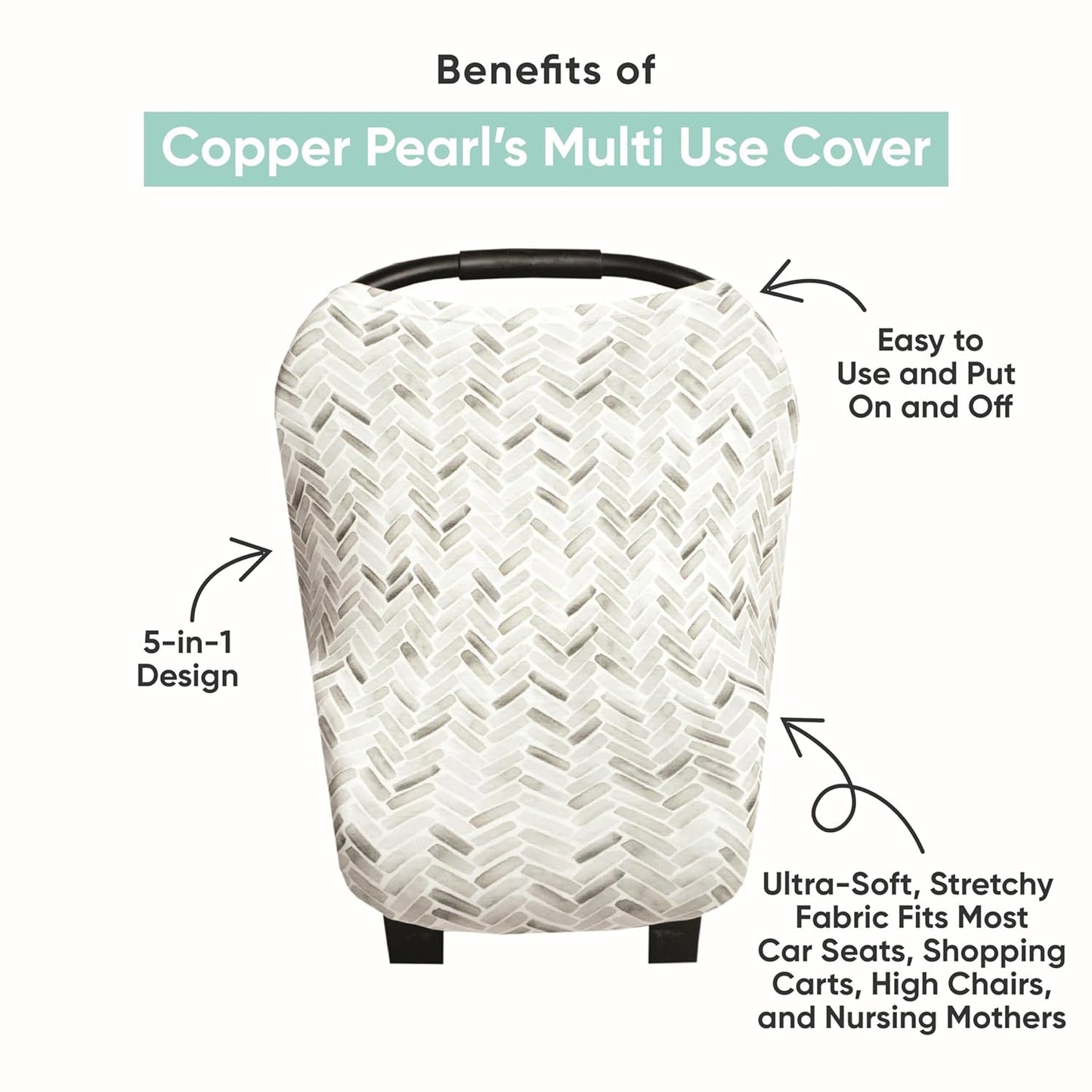Baby Car Seat Cover Canopy and Nursing Cover Multi-Use Stretchy 5 in 1 Gift Newport by Copper Pearl