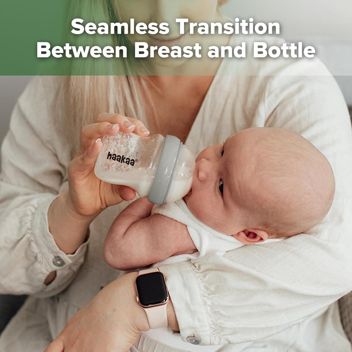 haakaa Gen.3 Natural Glass Baby Bottle 4.2oz/120ml - Wide Neck Anti-Colic Slow Flow Nipple for 0M+ Breastfed Baby, Newborn Registry Essentials,BPA-Free - 1 PK