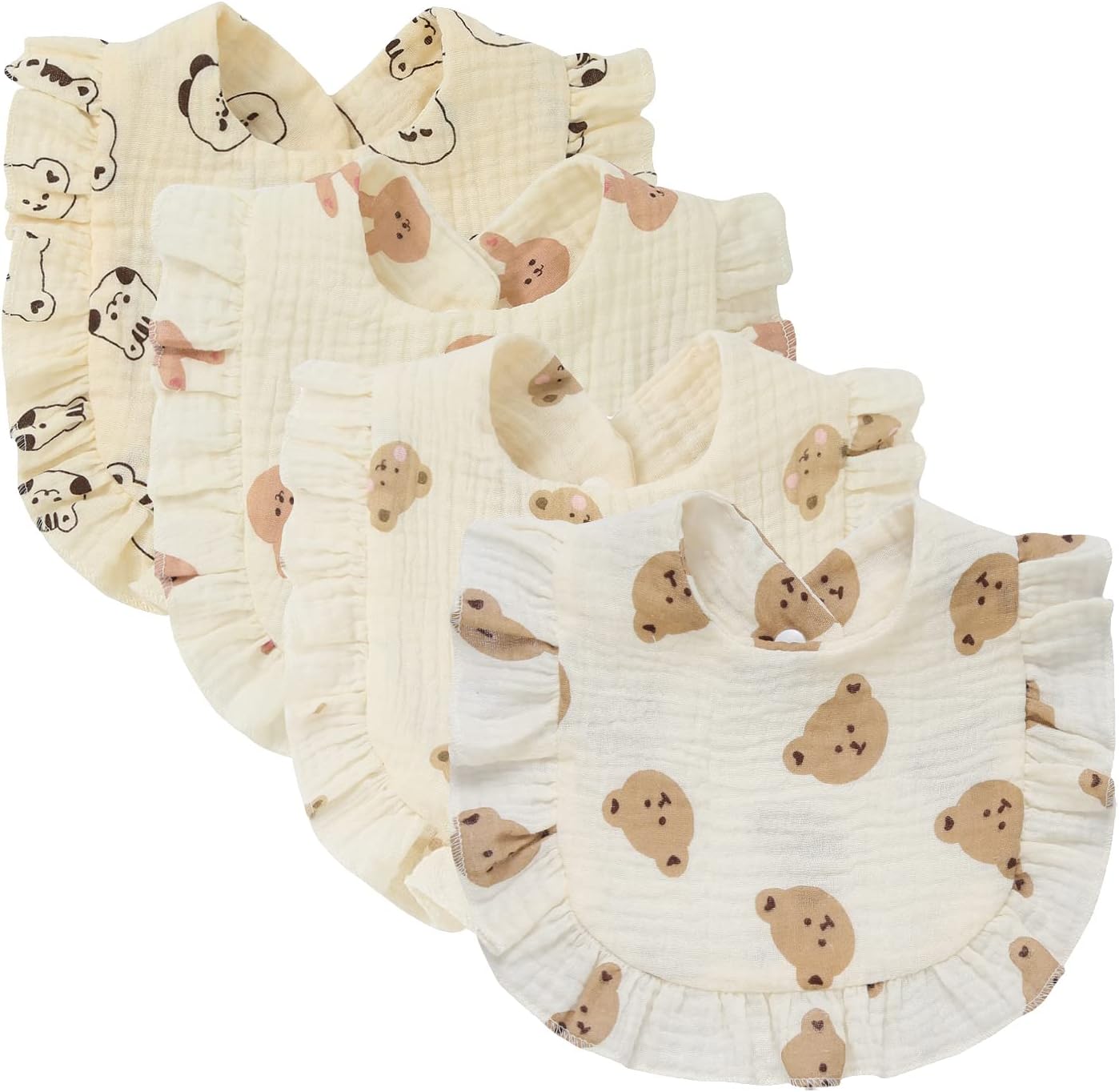 4 PACK Solid Muslin Baby Drool Bibs Set for Unisex Boys Girls Cotton Adjustable Teething Feeding Drooling Bibs