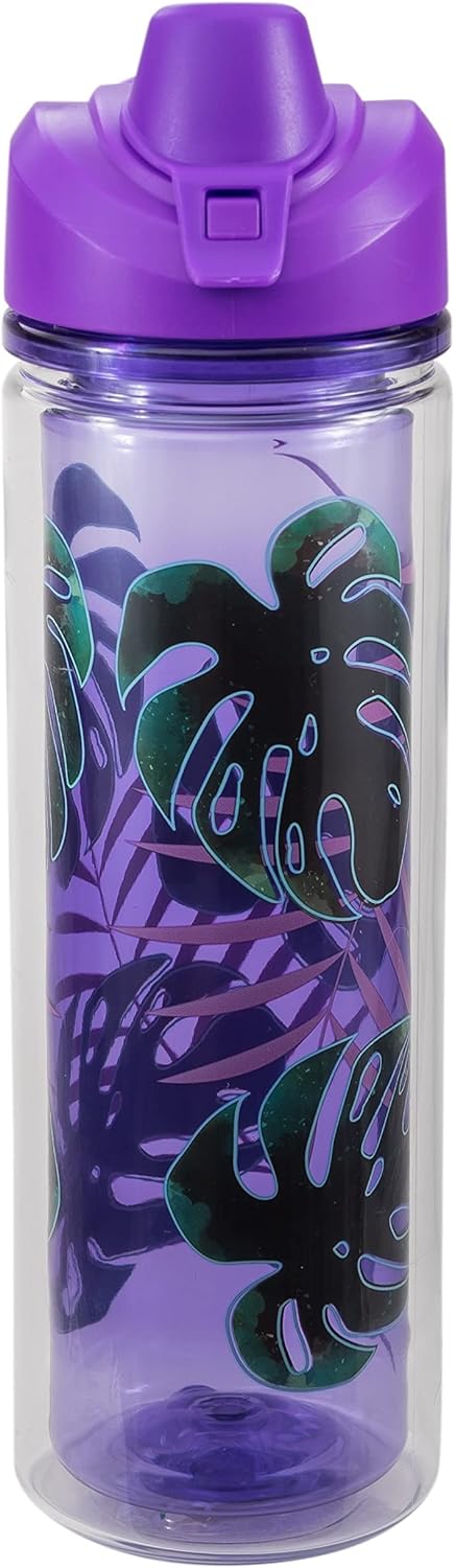COOL GEAR Essence Chugger Water Bottle with Wide Mouth & Flip Up Design | Double-Wall Insulation and Carry Loop For Easy On-The-Go Use (2-Pack, 20 oz, Unicorn/Leaves)
