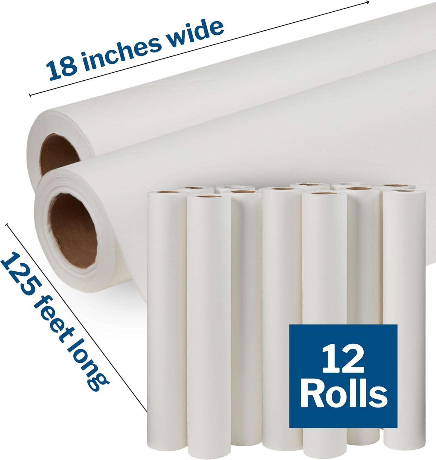 McKesson Medical Exam Table Paper [12 Rolls] – Bed Table Sheet Cover Ideal for Diaper Changing, Waxing, Nursing, Chiropractor, Patternmaking, Tracing - Standard Crepe Paper Roll - White, 18 in x 125