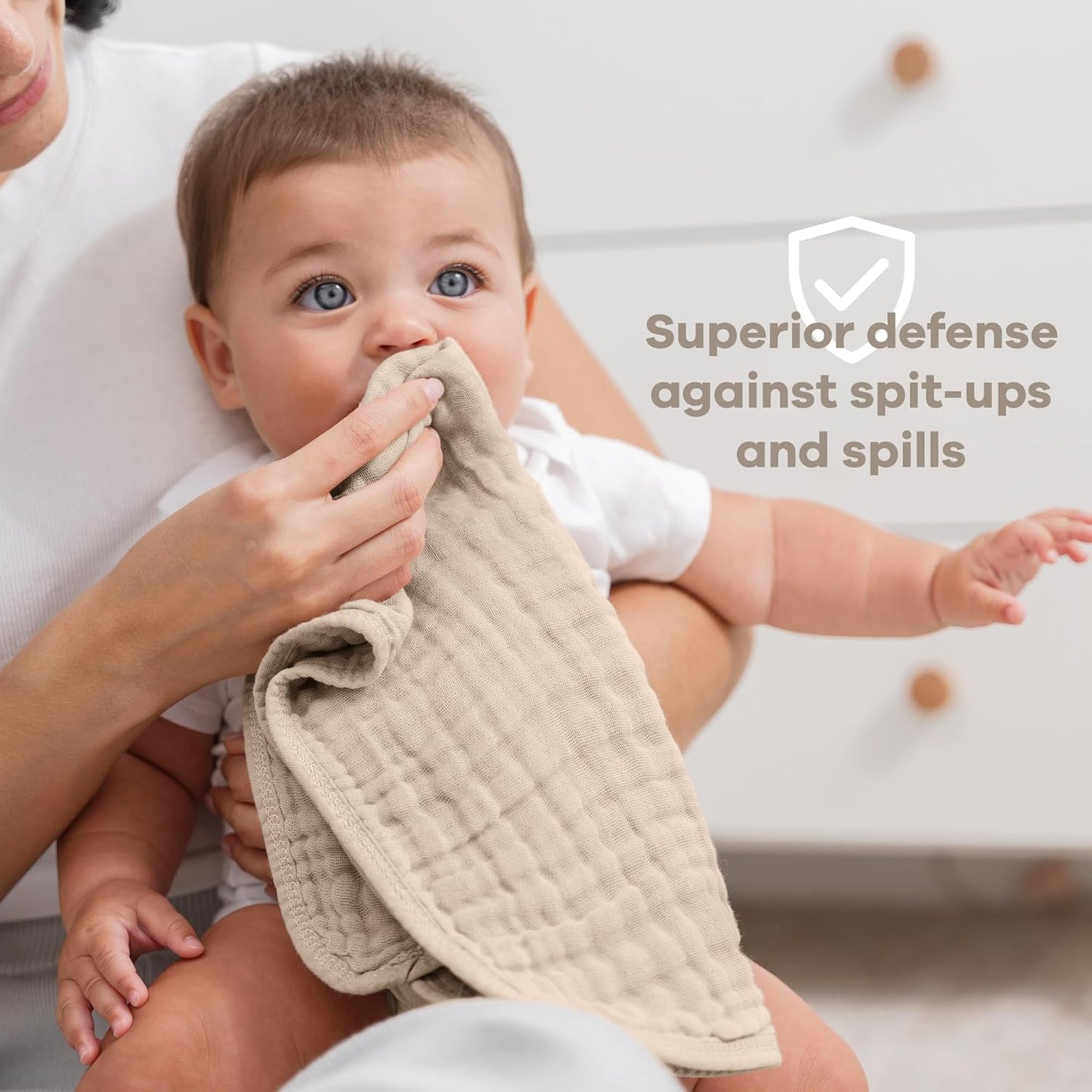 Comfy Cubs Muslin Burp Cloths 20" x 10", Pack of 6 - Large, 6-Layer, Ultra Absorbent 100% Cotton for Baby Drool and Messes - Soft, Safe & Gentle Baby Burp Cloths Set for Boys & Girls - Sand