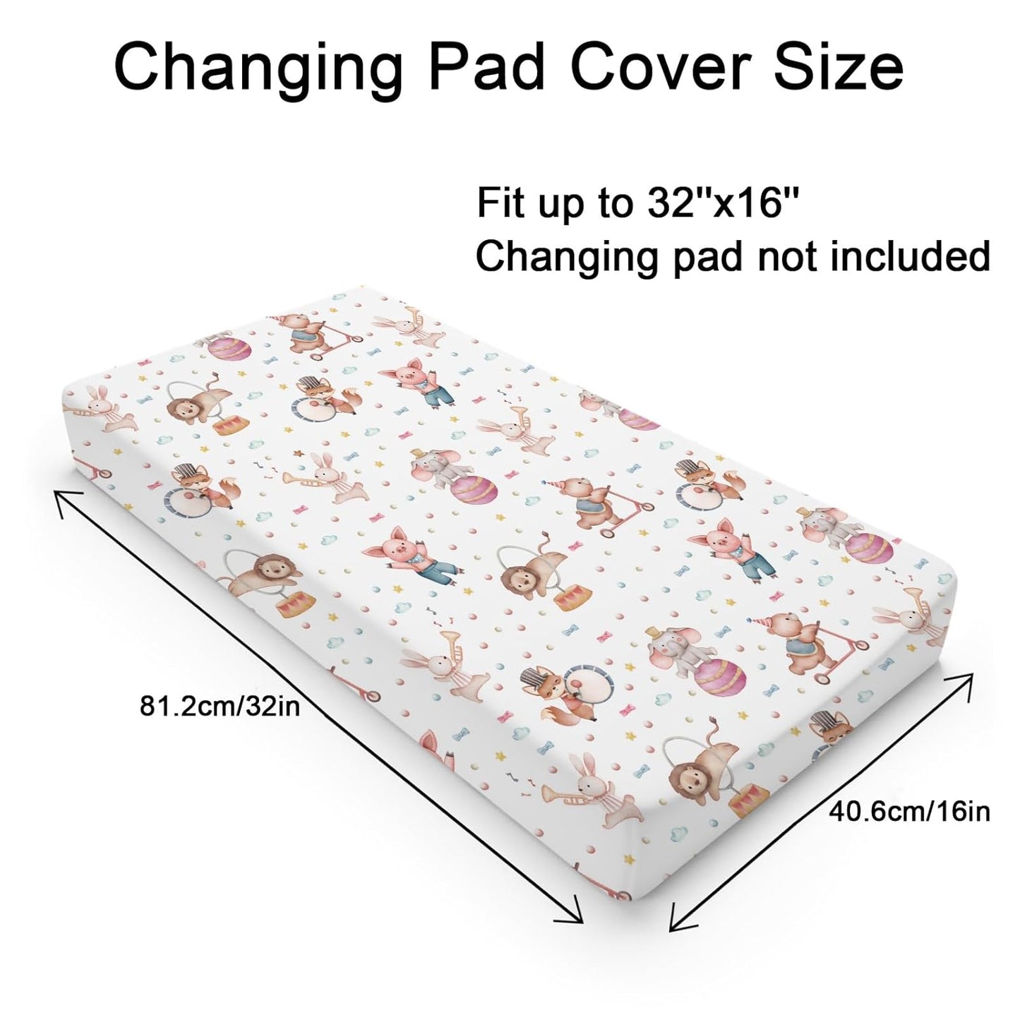 Watercolor Circus Animals Changing Pad Cover Cartoon Bear Lion Fox Bunny Elephant Pig Baby Diaper Change Table Sheets for Boy Girl Soft Stretchy Snug Fitted Changing Table Pad Mats 32''x16''