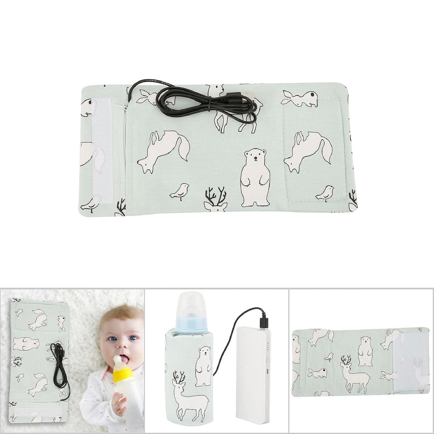 USB Baby Feeding Bottle Warmer Portable Cartoon Milk Bottle Travel Heater Portable Milk Bottle Heating Warmer for Home Outdoors Travel(Bear)