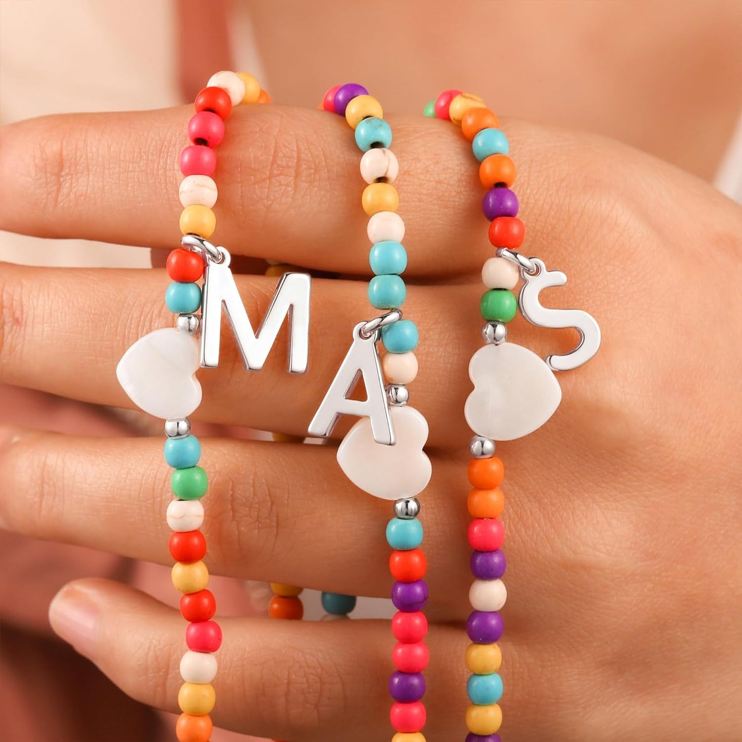 Ursteel Stocking Stuffers for Teen Girls - Trendy Beaded Choker Necklace for Women Teenage Girls, Personalized Letter Initial Necklaces Christmas Gifts for Grandkids