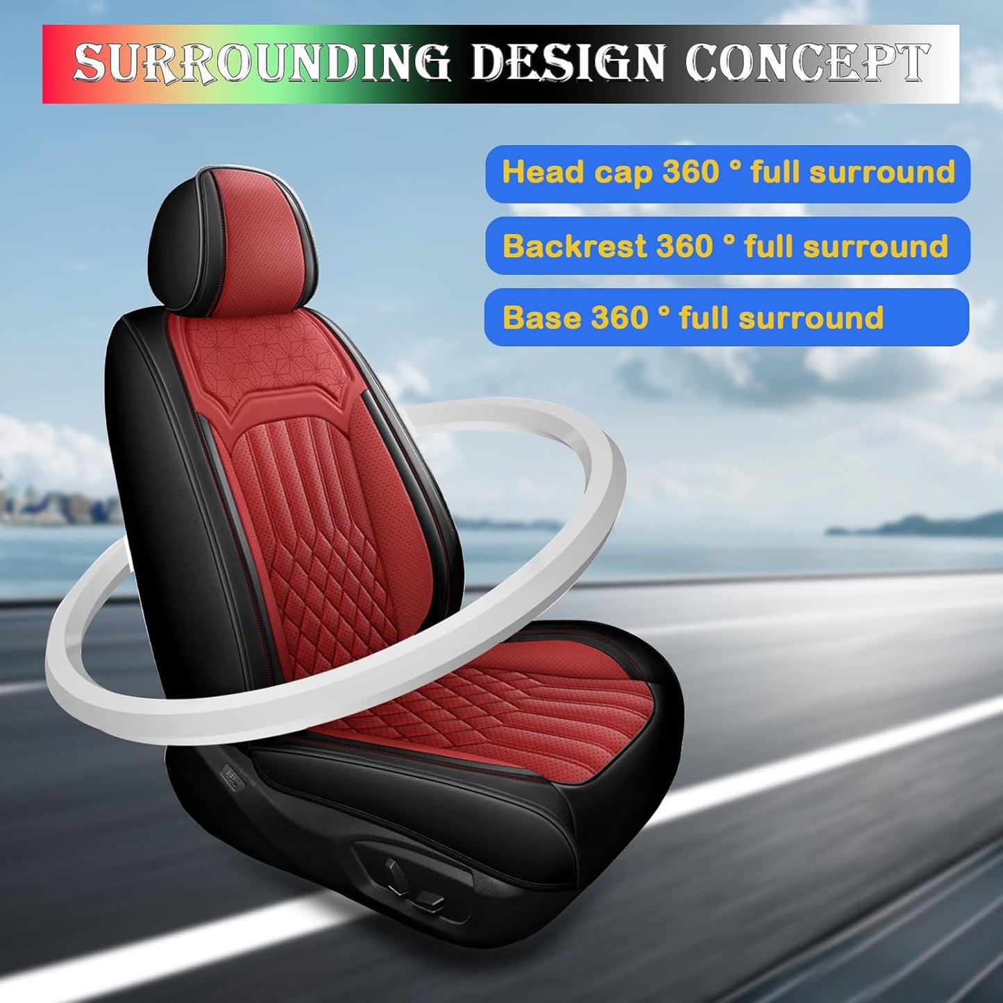 Car Seat Covers for Chevy Impala Limited 2014-2016 napa Leather Seat Covers, Waterproof Non-Slip Car Seat Protectors, Comfortable Seat Cover Adaptive Airbags（Black+Red, 2 PCS Front）