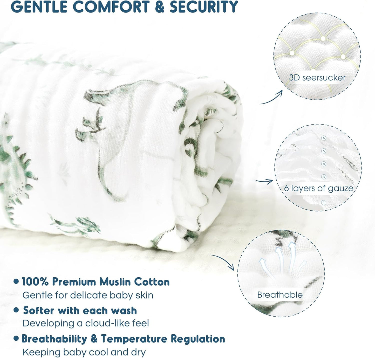 GRSSDER Ultra Soft Absorbent Muslin Cotton Baby Hooded Towel 2 Pack with Original Patterns, Extra Large Size 35"x 35" Swaddle Wrap for Newborn Infant and Toddler