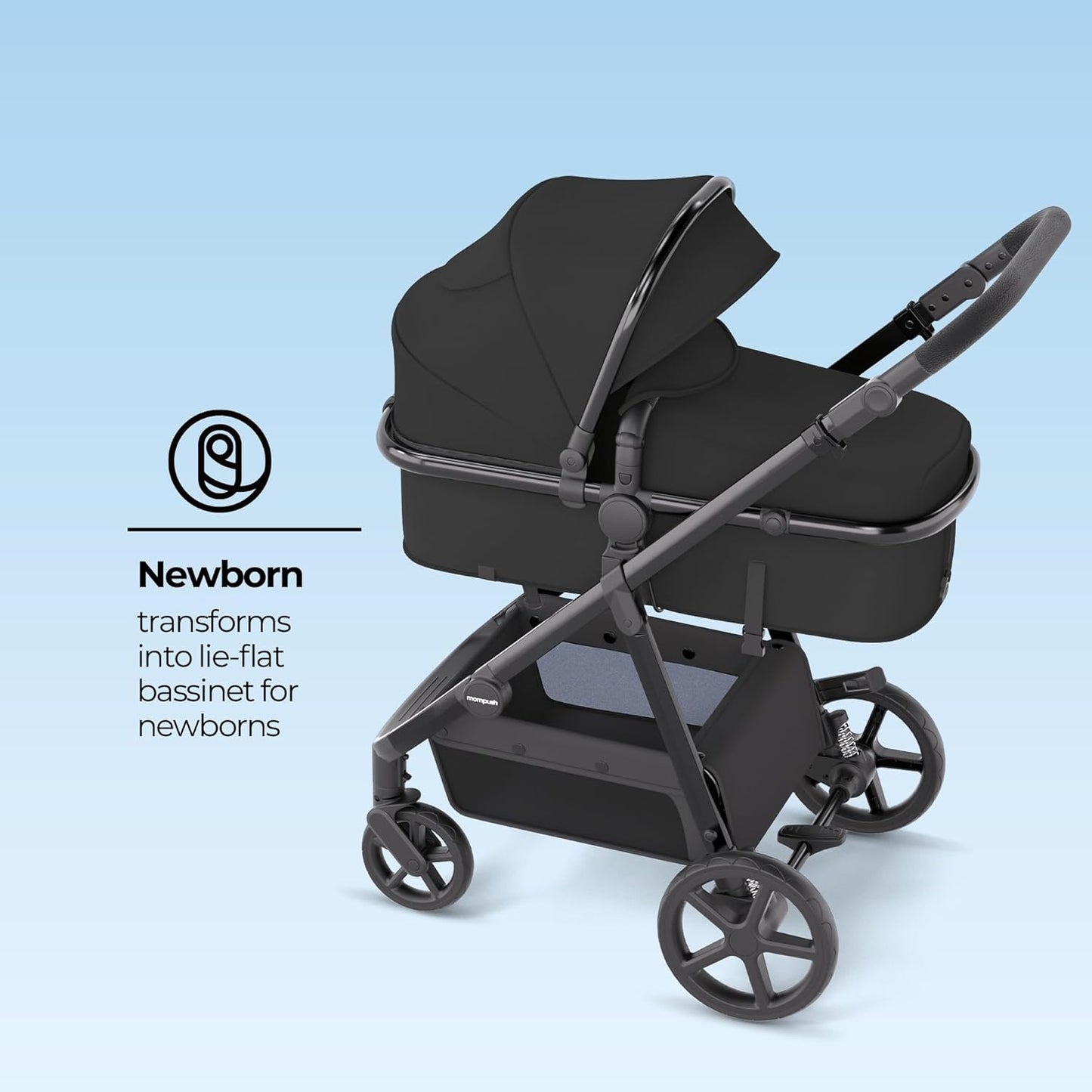 Mompush Meteor2 Baby Stroller 2-in-1 with Newborn Mode, Compatible with Infant Car Seat Adapter Included, Full-Size Bassinet Strollers for Family Outings