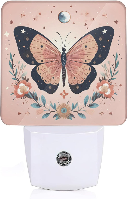 Butterfly Night Light, Boho Butterfly Flower Plug-in Wall Led Night Lights Decor for Boys Girls Room Decor,Nightlights with Light sensors 0.5W