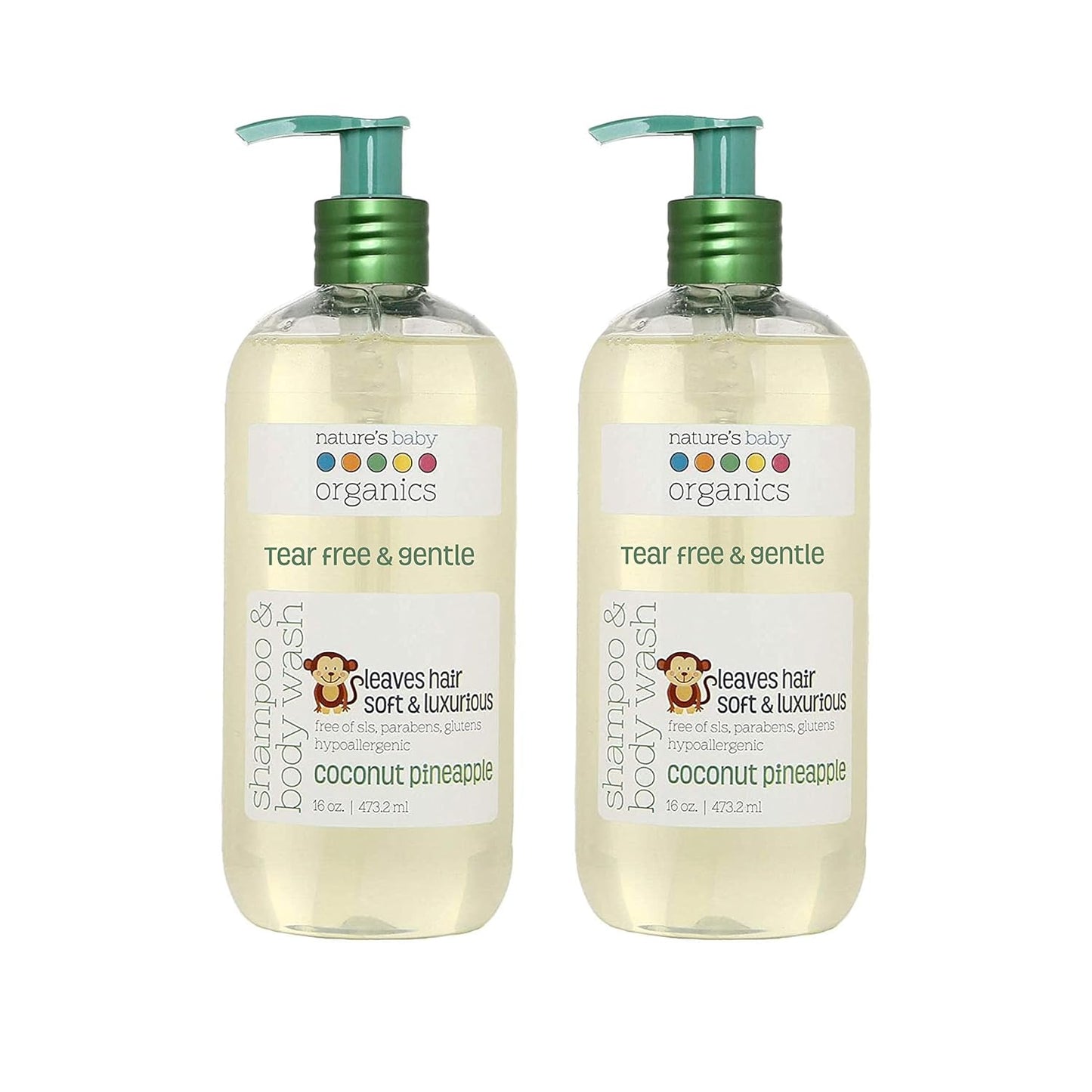 Nature's Baby Baby Shampoo, Face & Body Wash, Formulated for Problem and Sensitive Skin, pH Neutral & Tear Free, No Sulfate or Artificial Fragrances, Coconut Pineapple, 16 oz ea, 2 Pack