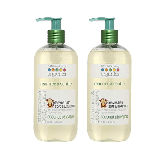 Nature's Baby Baby Shampoo, Face & Body Wash, Formulated for Problem and Sensitive Skin, pH Neutral & Tear Free, No Sulfate or Artificial Fragrances, Coconut Pineapple, 16 oz ea, 2 Pack