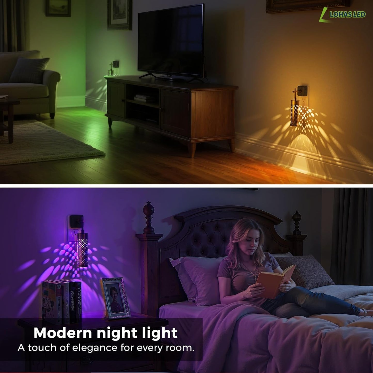 L LOHAS LED Night Light, Color Changing Night Lights Plug into Wall, RGB Vintage Nightlight with Light Sensor, Soft White, Dimmable Plug in Nightlights for Bathroom Hallway Gift, 1 Pack