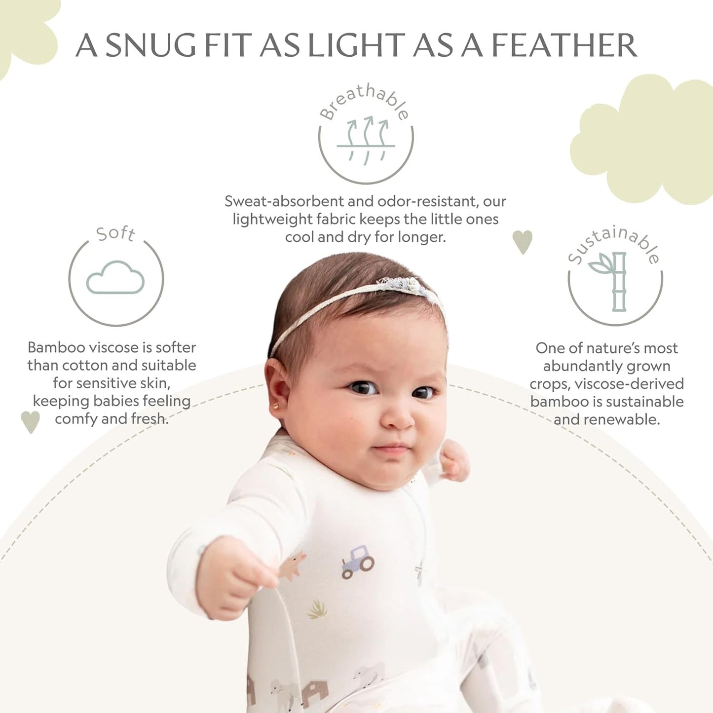 Bamboo Little Soft Baby Footie Pajamas, Baby Clothes, Newborn Sleepers, 95% Viscose and 5% Spandex, 0-24 Months