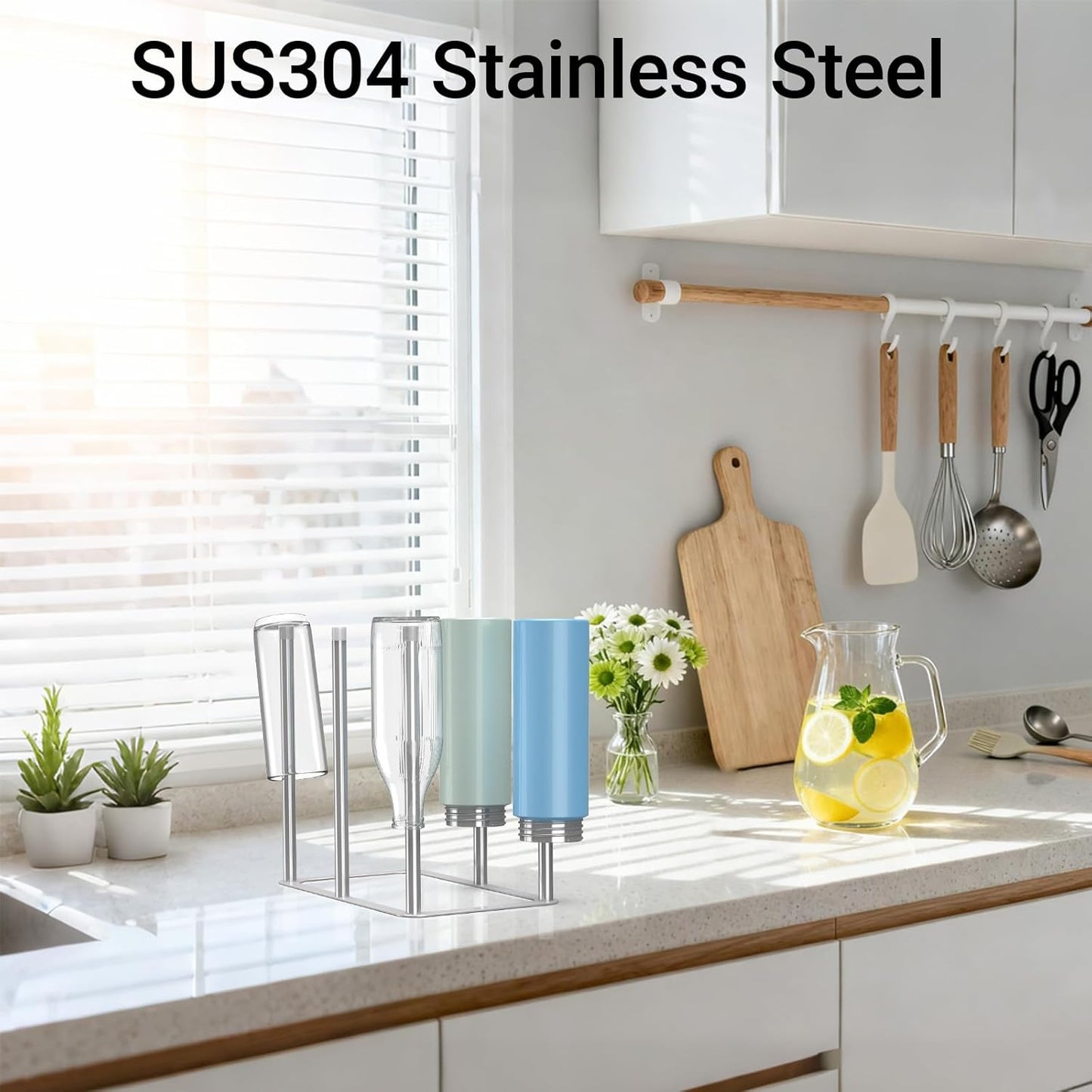 Water Bottle Drying Rack,Stainless Steel Bottle Rack Dryer, Plastic Bag Drying Rack, Baby Bottle Drying Rack,Space Saving Countertop Rack for Glass,Cups, Mugs,Mason Jars and Sports Bottles