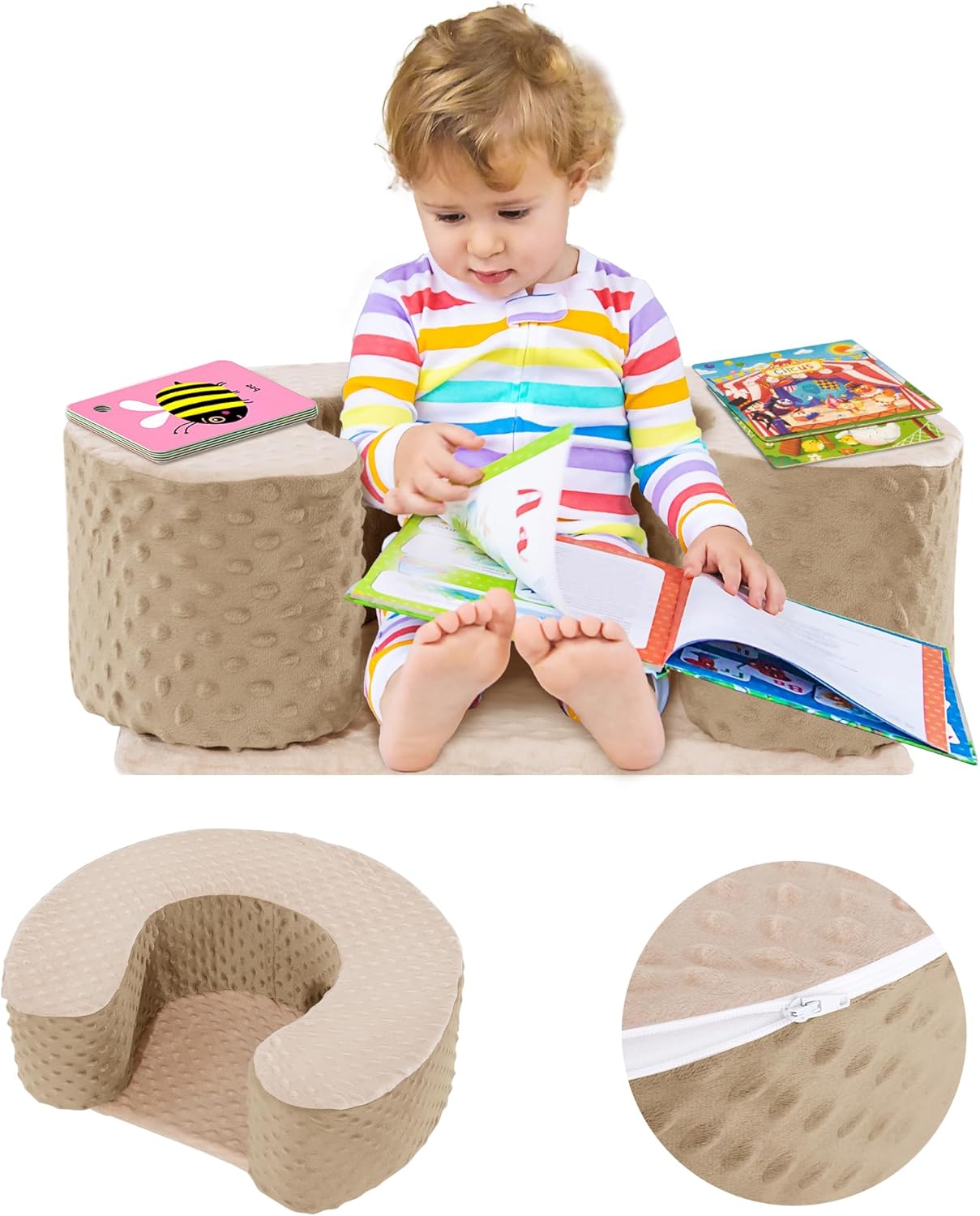 MABOZOO Sit Up Pillow for Baby, Foam Baby Floor Seat Support Seat Sitting Pillow for Sit Balance, Soft Infant Sitting Support Ring for Babies, Infants and Toddlers (Brown & Pink)
