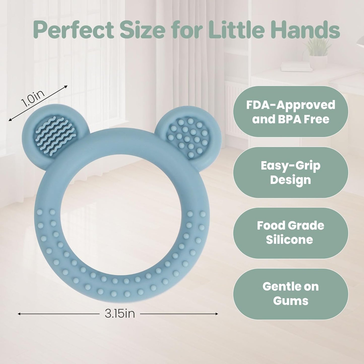 Baby Teething Toys Set of 3, Teethers for Babies 3-6 6-12 Months, BPA Free Soft and Textured Bear Teething Rings Silicone Teething Relief Soothing Sore Gums Baby Chew Toys