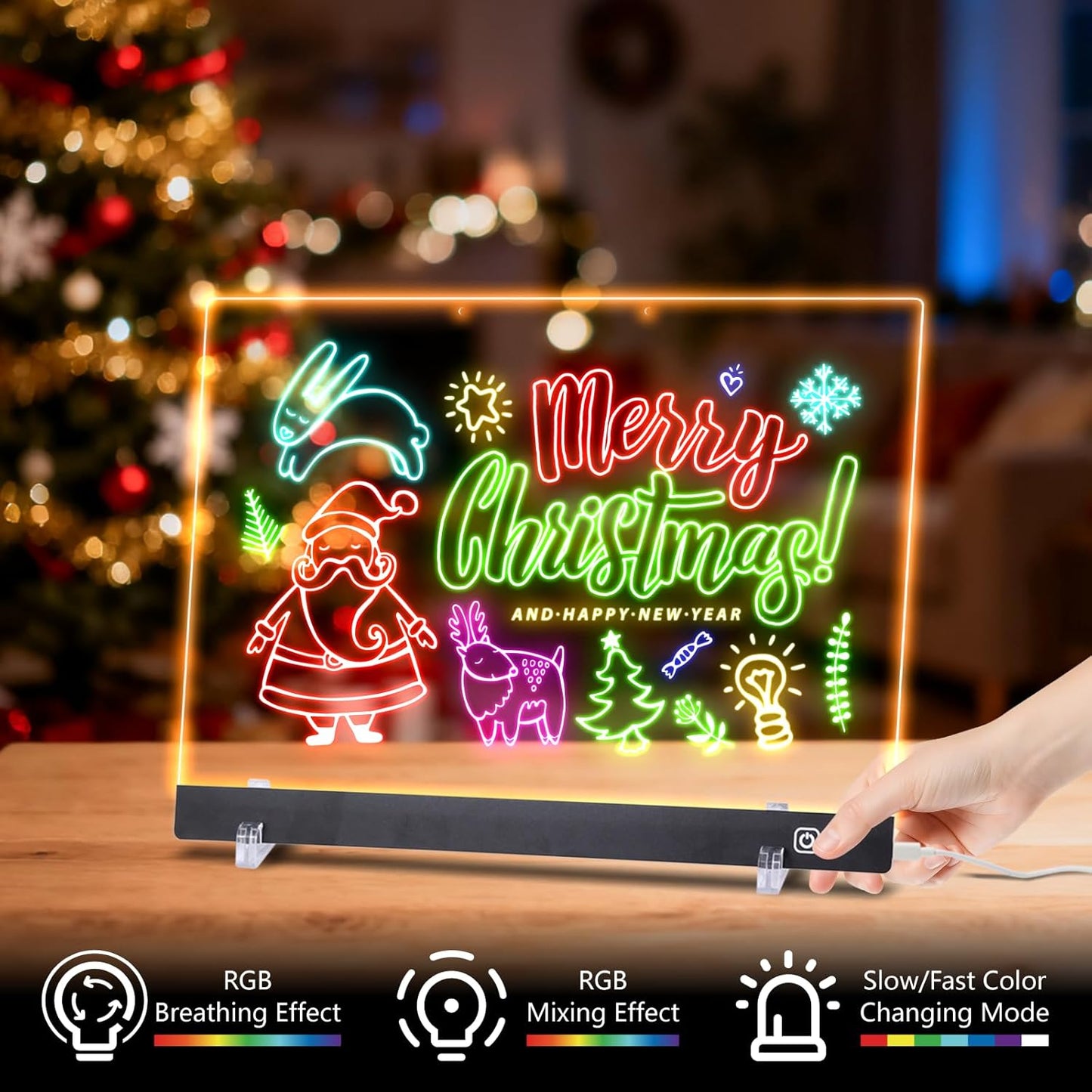 LED Note Board with Colors, Led Drawing Board for Kids, Light Up Acrylic Dry Erase Boards with Stand, Christmas & Birthday Gifts for Girls/Teens (Black, 13.8" x 9.8")