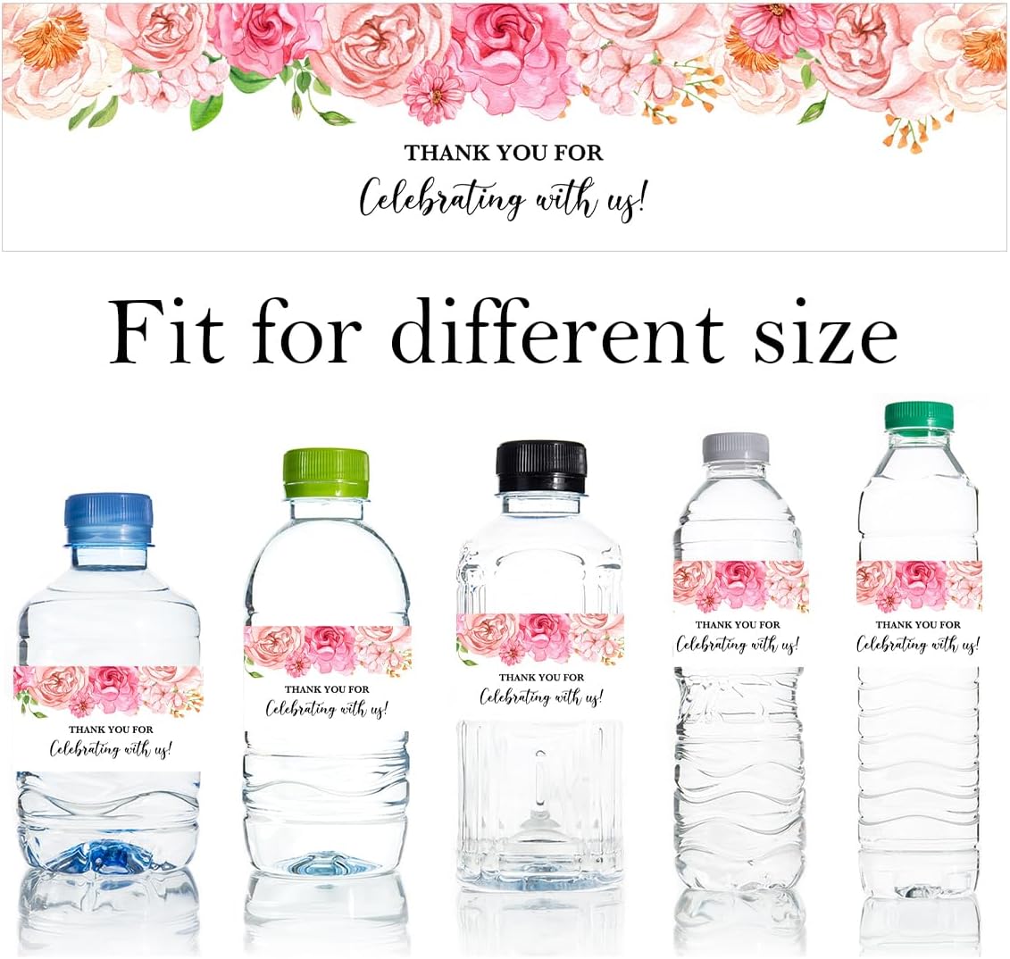 100PCS Wedding Water Bottle Labels Waterproof Greenery Floral Wraps Sticker for Water Bottle Baby Shower Bottle Label for Bridal Shower Party Thanks A11