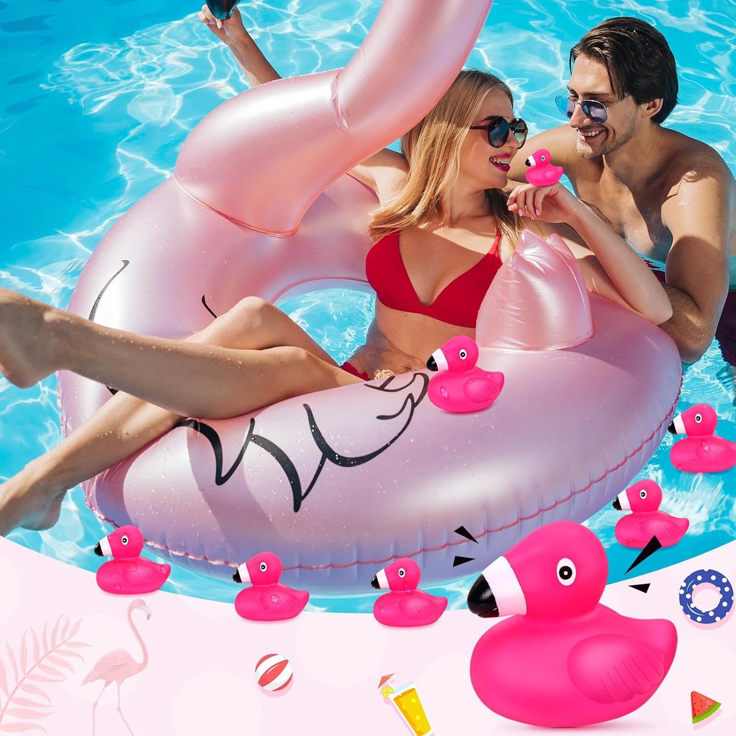 12 PCS Flamingo Rubber Ducks, Pink Cute Flamingo Duck, Floating Squeaky Bath Toys for Baby Shower Birthday Party Favors, Mini Rubber Ducks for Cake Decoration Classroom Prizes