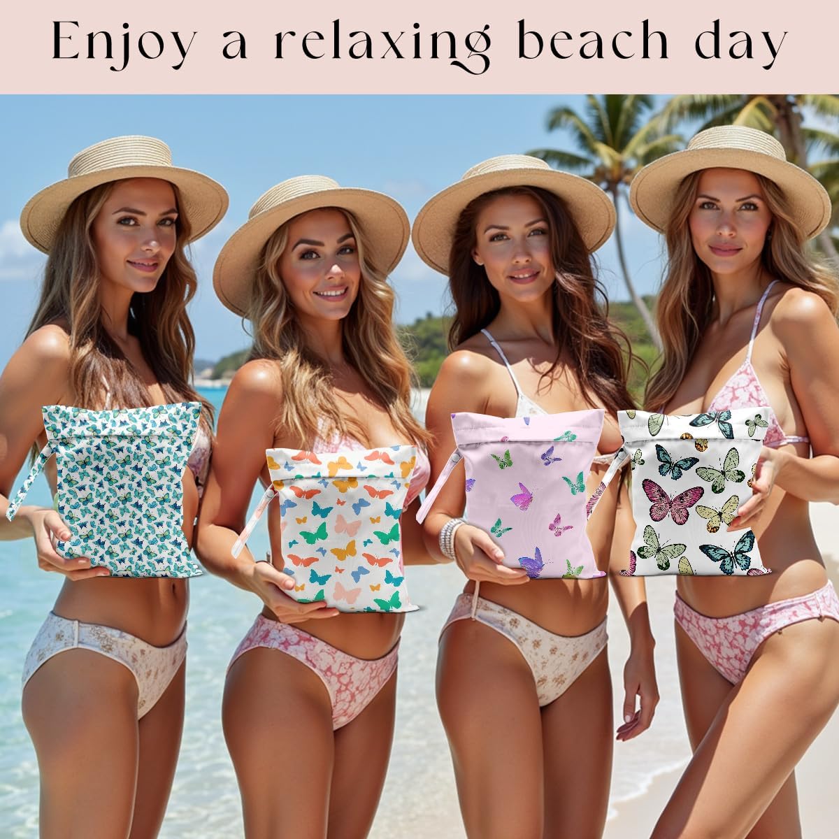 4 Pack Wet Bag for Swimsuit, Beach Travel Essentials Wet Dry Bag, for Sunscreen Toiletry Dirty Clothes Yoga Gym Diaper, Friend Summer Beach Vacation Gifts. Butterfly