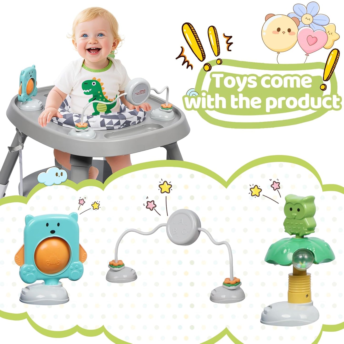 15 in 1 Convertiable High Chair for Babies and Toddlers, 2 in 1 Highchair & Activity Center w/Toys, Booster Seat, Toddler Chair w/5-Point Harness & Removable Tray & 2-Layer Cusion (Grey)