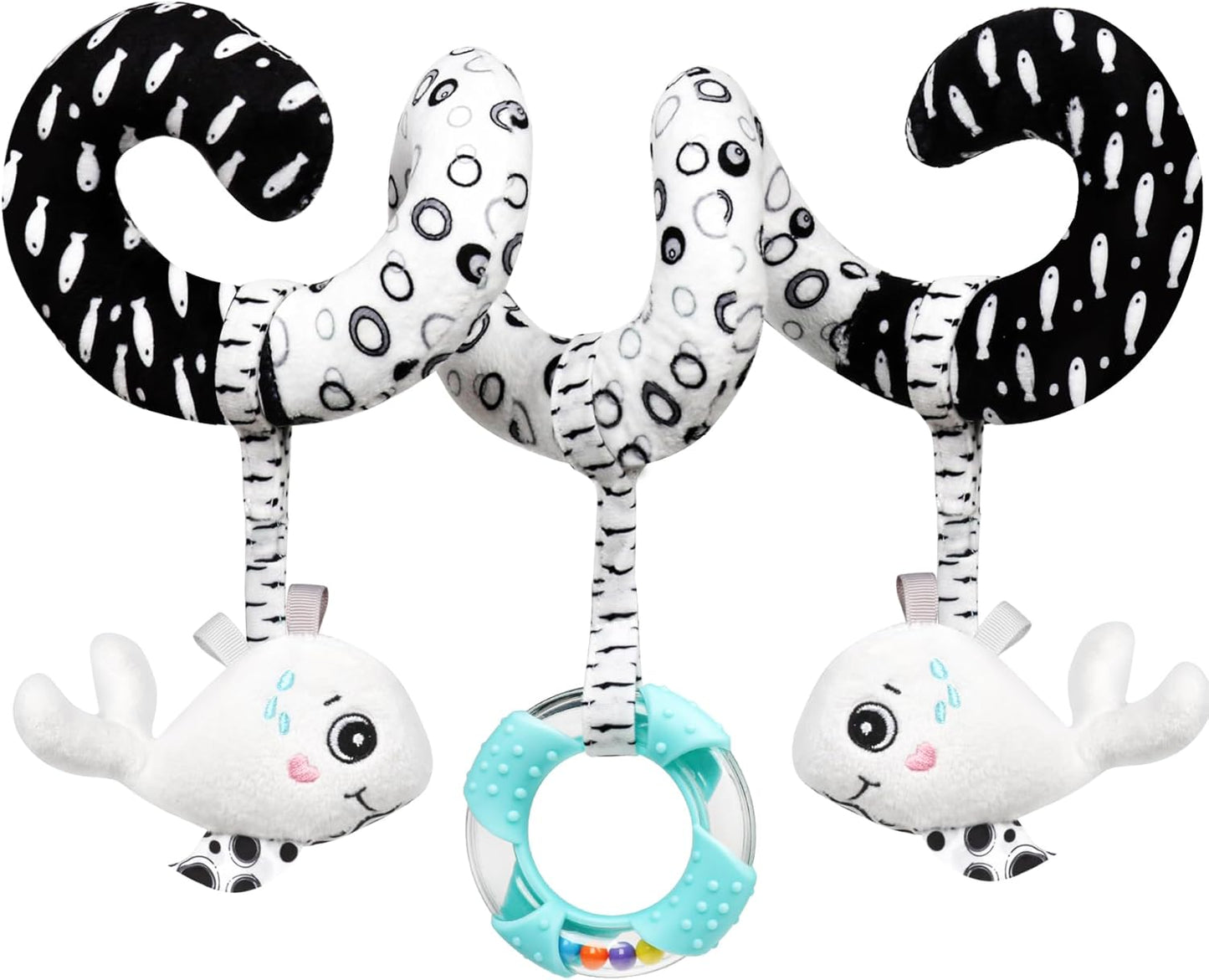 Baby Spiral Hanging Stroller and Car Seat Toys Black and White High Contrast Sensory Toy Newborn Plush Activity Toys Party Favors Quality Gifts for Baby Shower-Whale