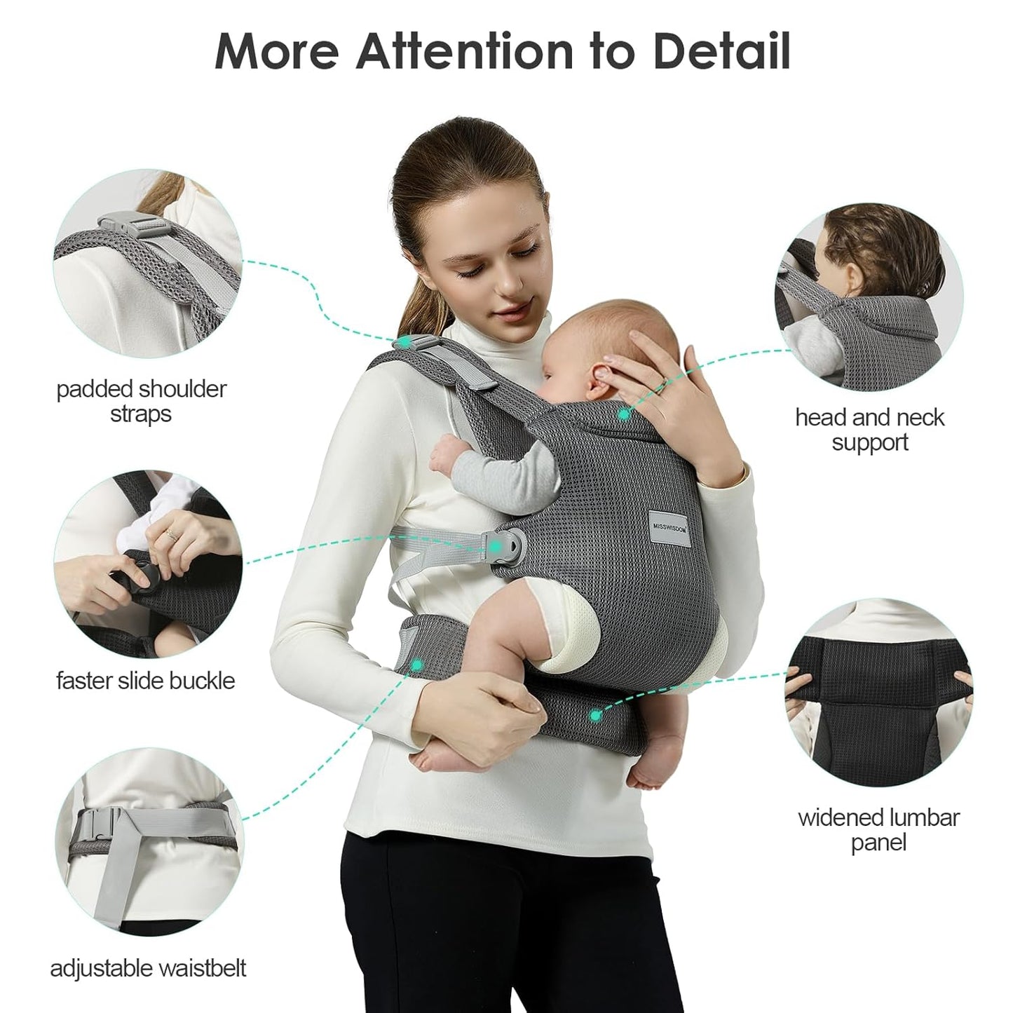 Baby Carrier Newborn to Toddler, Easy Adjustable Toddler Carrier for 7-30lbs, Baby Holder Wrap Carrier, Breathable Mesh Fabric Infant Kangaroo Hip Carriers with Lumbar Support, Grey