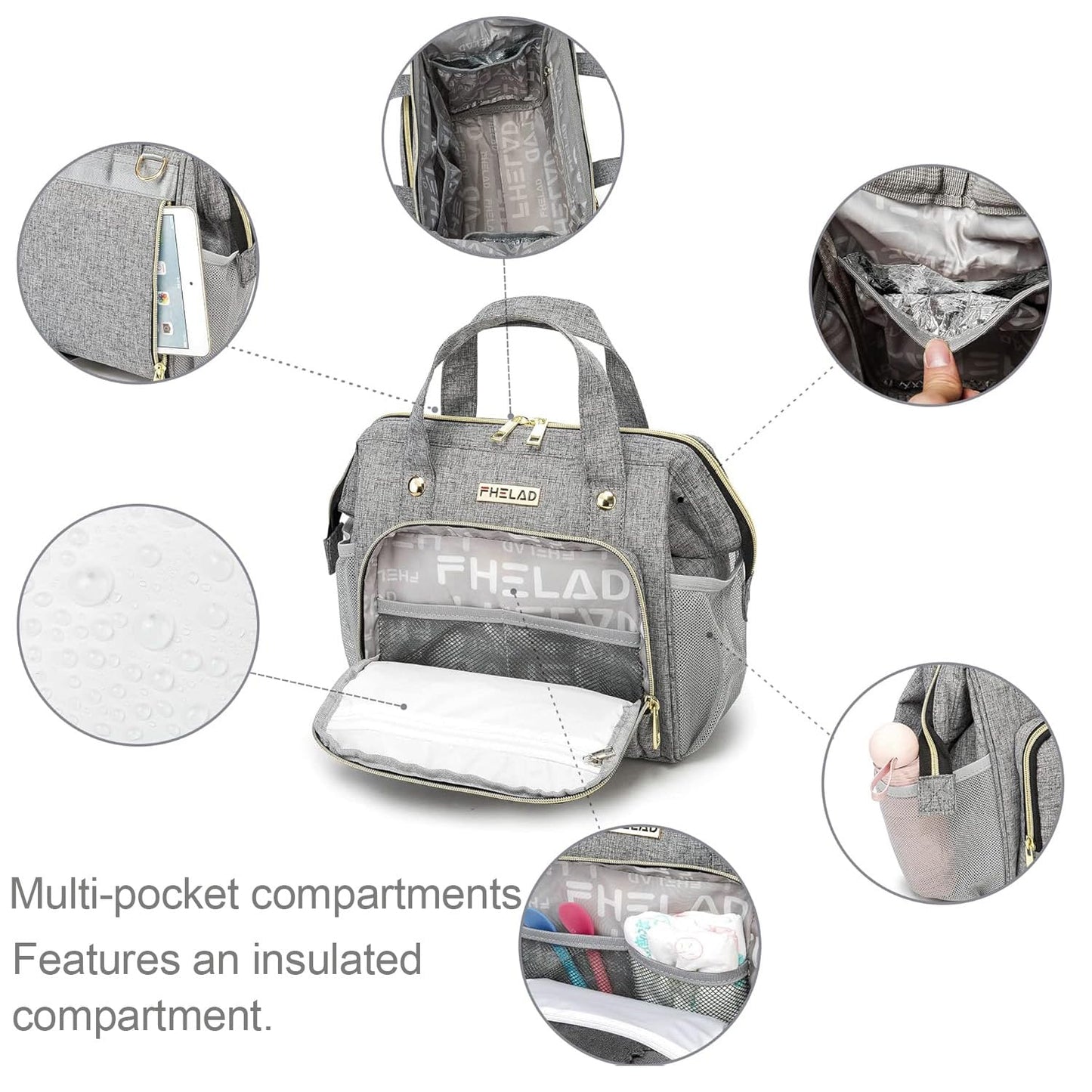 Small Diaper Bag Backpack, Crossbody Diaper Bags for Toddler, Waterproof Multi-Function Newborn Baby Stylish Mini Tote Maternity Bags Travel Backpacks with Insulated Pockets (Gray)