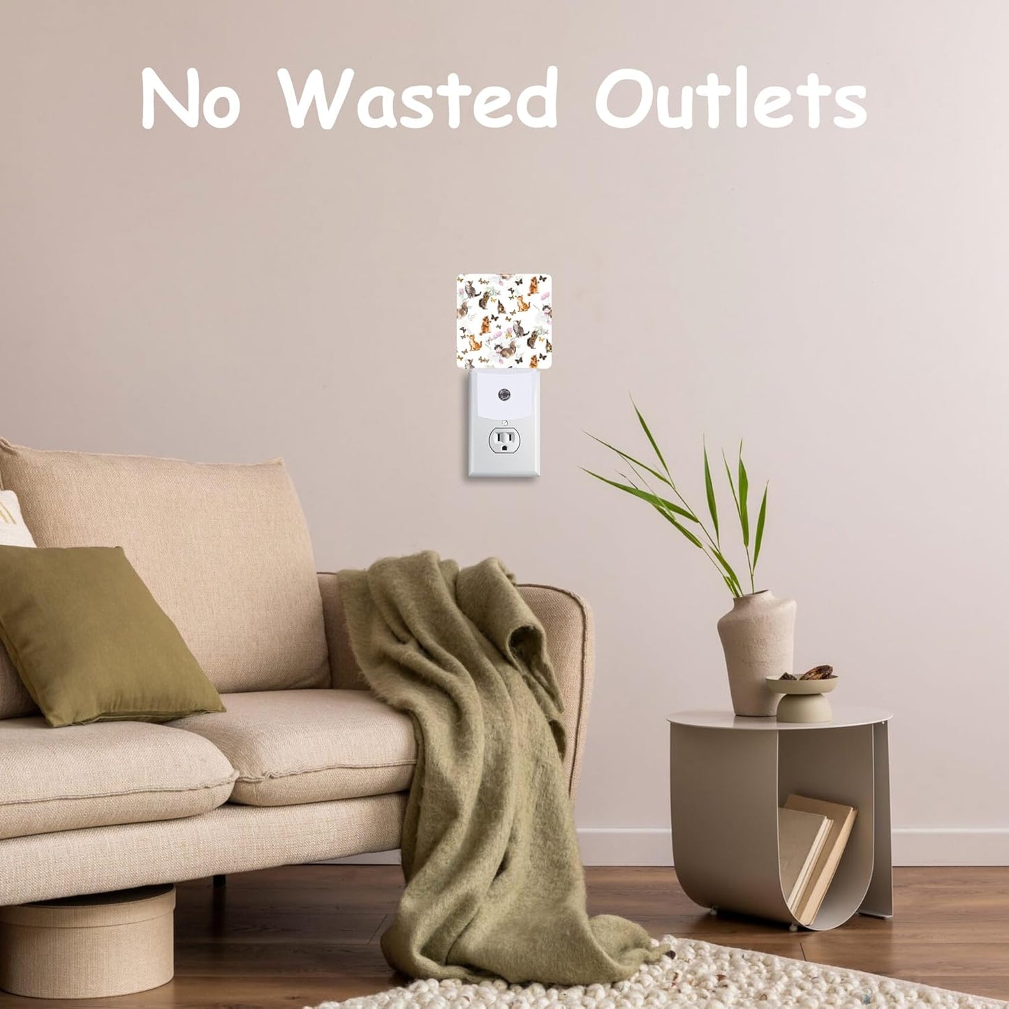 Cute Cats Butterflies Night Light,Watercolor Peony Plug-in Night Light Auto Dusk-to-Dawn Sensor Energy Efficient LED Lamp for Room Decor,Hallway,Kitchen,Bathroom,Nursery,Stairs
