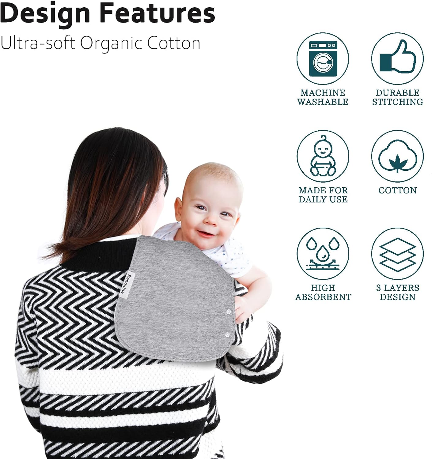 Baby Burp Cloths & Baby Bibs 2-in-1 Design Large Size 3 Layers Thicken Cotton Super Absorbent and Soft Baby Spit Up Burping Rags Baby Burp Cloth Set for Boys and Girls Solid 12 Pack
