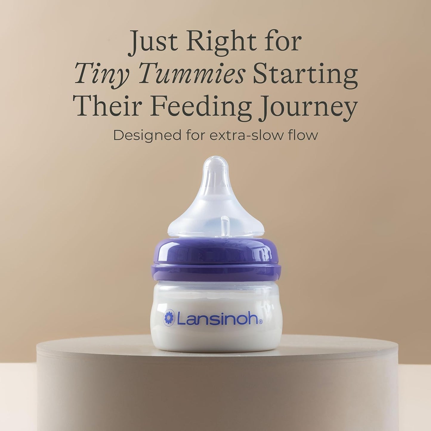 Lansinoh Anti-Colic Baby Bottles for Breastfeeding Babies, 2 Ounces, 2 Count, with 2 Extra Slow Newborn Flow Nipples, Size XS