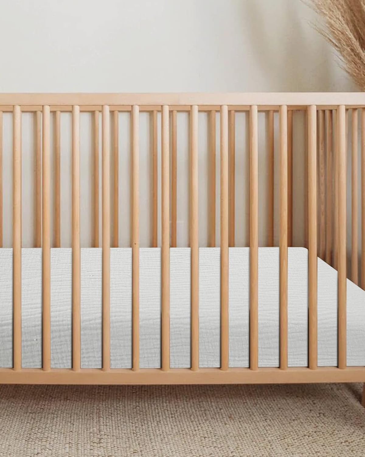 Mini Crib Sheets for Baby, Fitted Pack N Play Mattress and Mini Cribs 24" x 38", Neutral Muslin Cotton Mini Crib Mattress Sheet with Boho Style, Soft and Breathable Comfort (White)