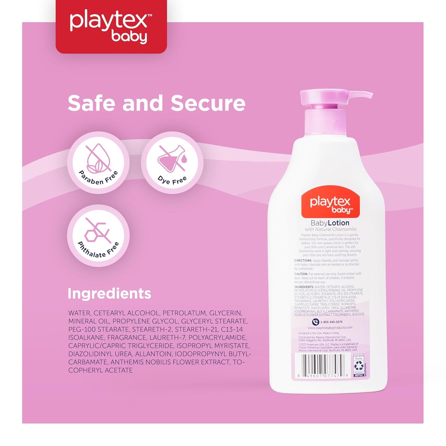 Playtex Baby Lotion, Lavender Chamomile, 21 oz. Bottle, 3-Pack, Gentle, Moisturizing Formula with a Calming and Relaxing Scent, Free of Dyes, Parabens and Phthalates