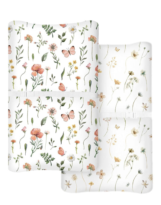 Changing Pad Cover for Baby Boys Girls 2 Pack, Fits Standard 32”×16” Changing Table Pads, Silky Breathable Stretch Knit, Machine Washable (Butterfly Garden)