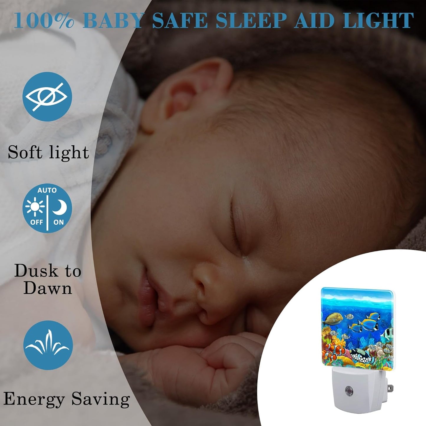 Colorful Seabed Coral Reef Night Light for Kids, LED Night Light Plug into Wall with Dusk to Dawn Sensor for Girls Boys Women Men Room Decor, Hallway, Kitchen, Bathroom, Nursery, Stairs