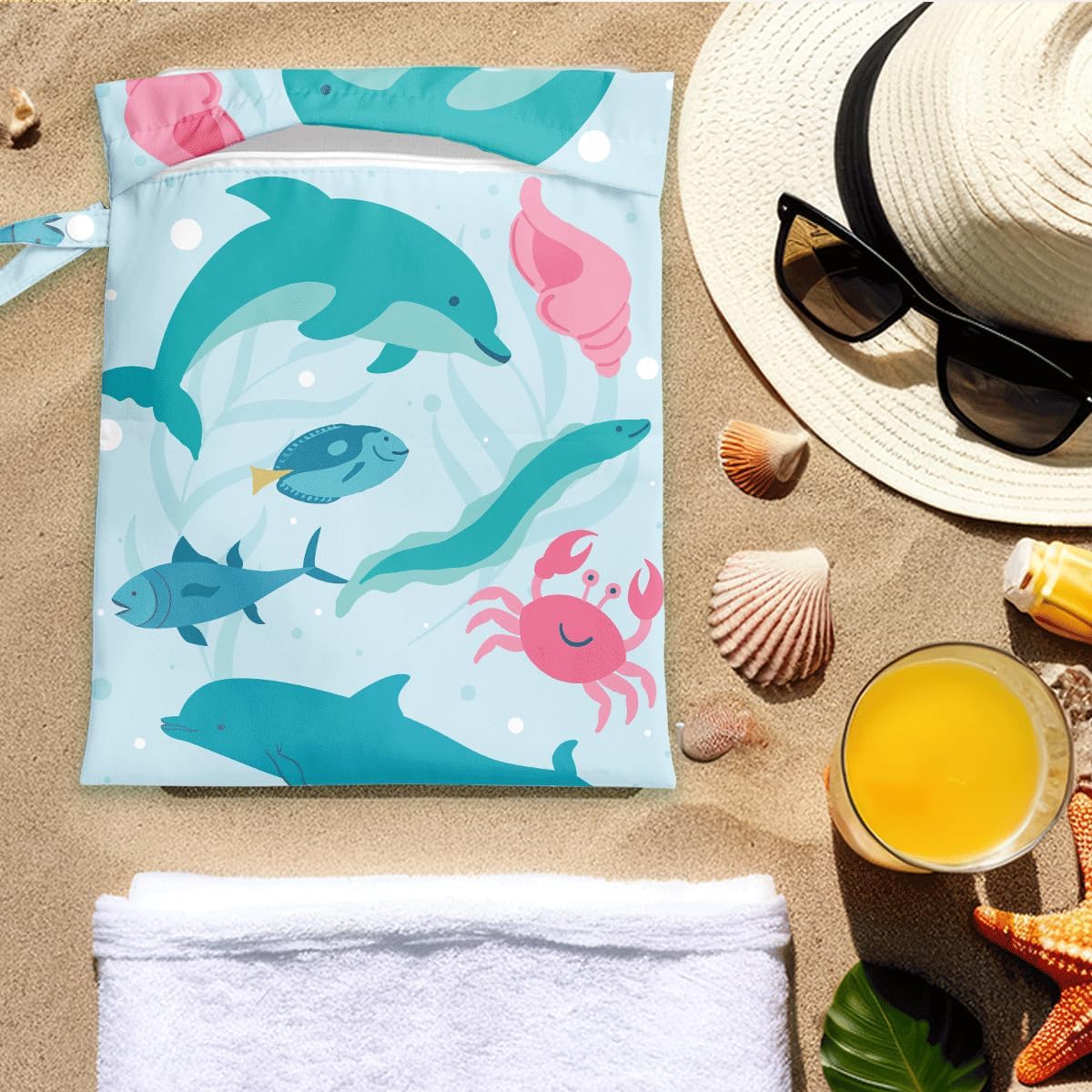 Wet Bag for Swimsuit Pool Travel Baby Cloth Diapers Dirty Yoga Gym Clothes Beach Bags Summer Gifts for Women Men Beach Vacation Essentials Sea Blue Waterproof Wet Dry Bag Travel Laundry Bags