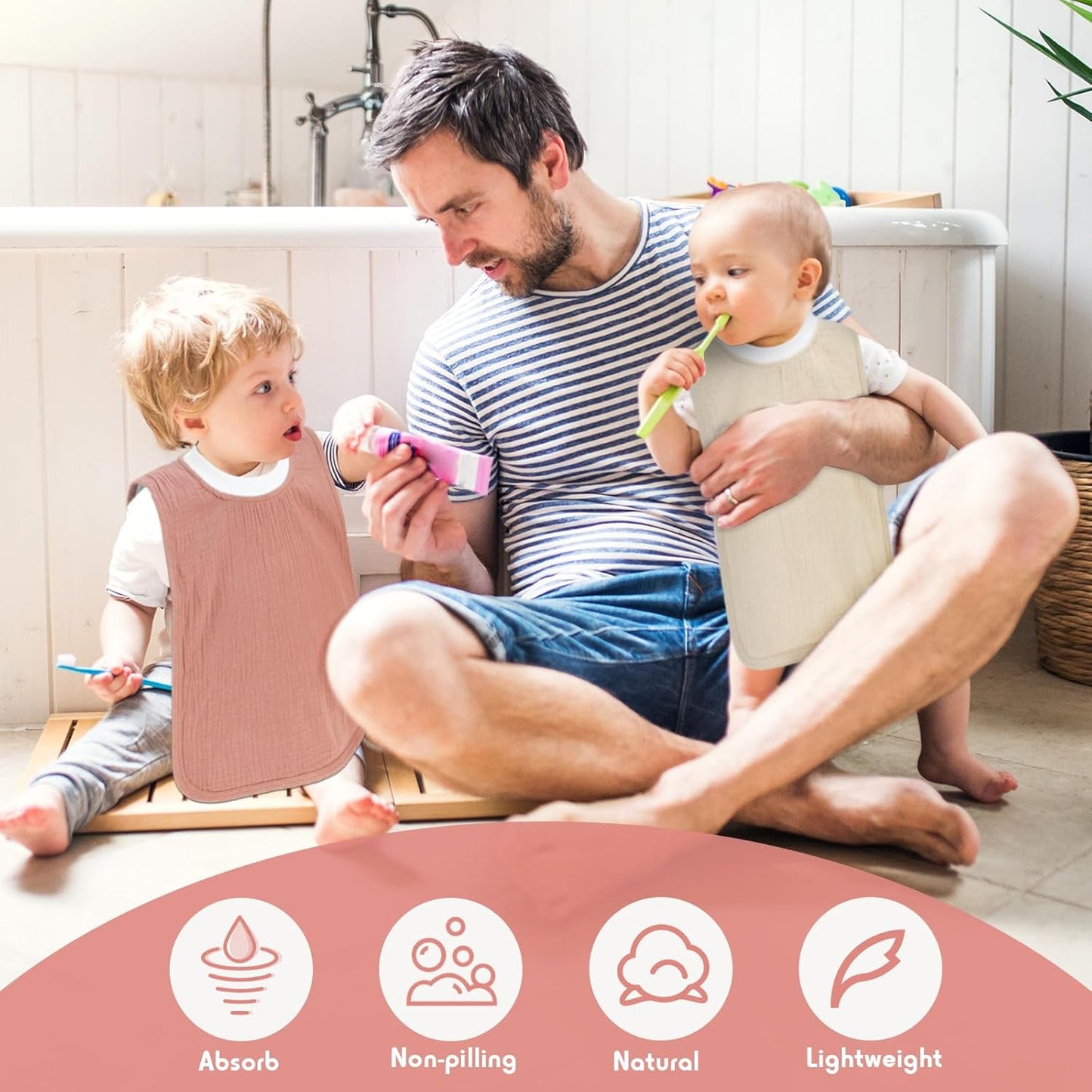 Newwiee 5 Pcs Large Muslin Pullover Baby Bibs Full Coverage Toddler Slip on Absorbent Bib Waterproof Toddler Towel Bibs (Cute Color)